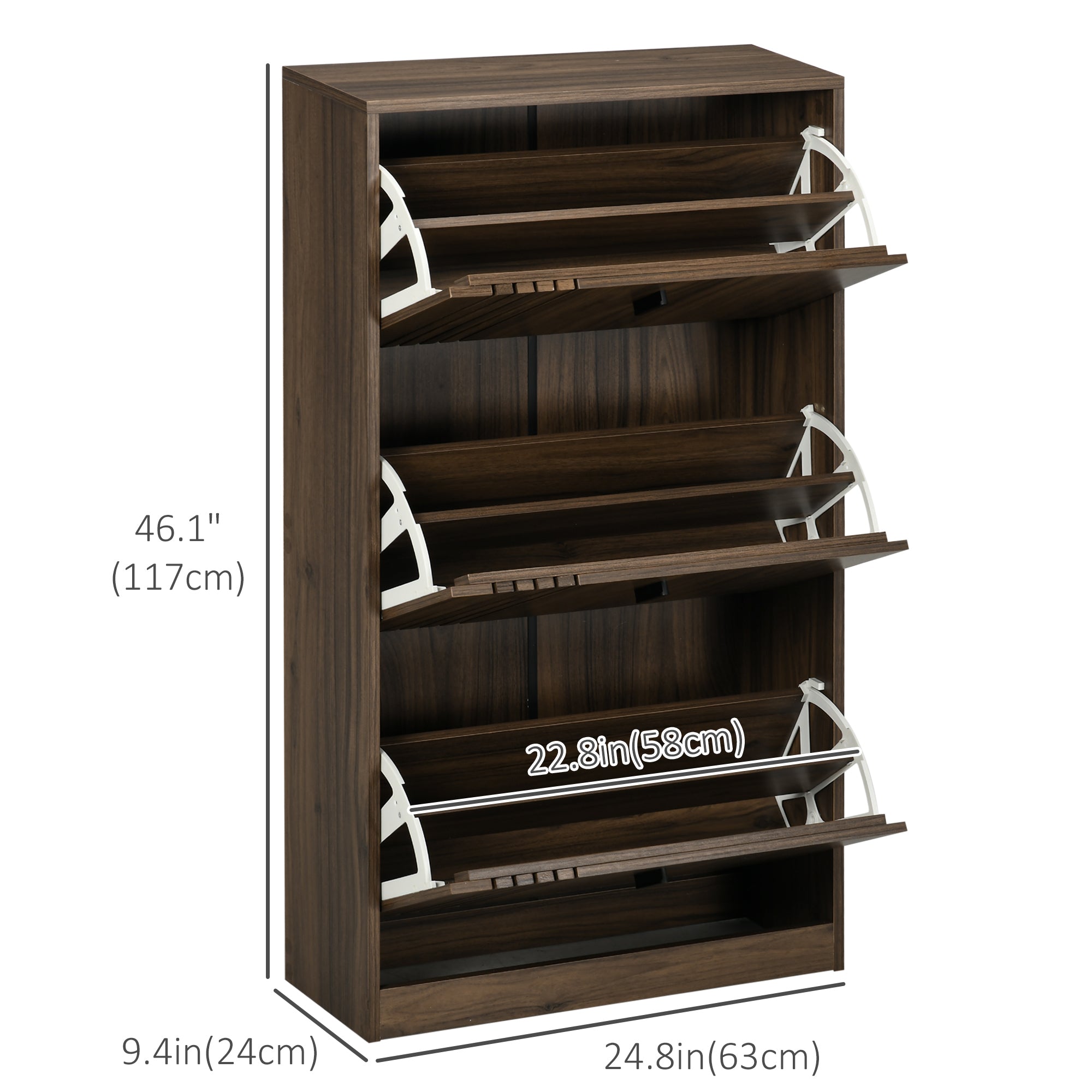 HOMCOM Shoe Cabinet, Rustic Shoe Storage Cabinet with 3 Flip Drawers and Adjustable Shelves for 18 Pairs of Shoes for Entryway, Hallway, Walnut