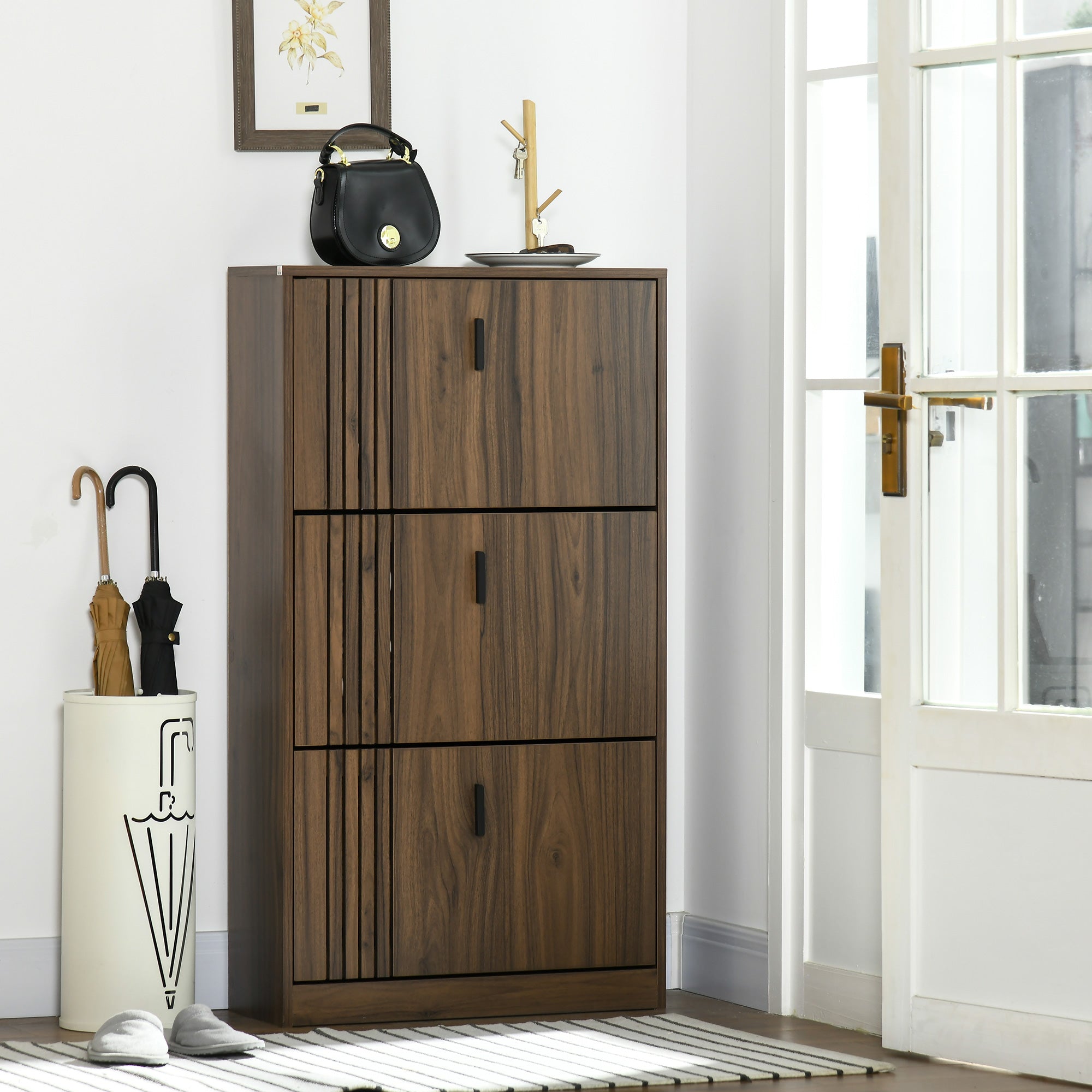 HOMCOM Shoe Cabinet, Rustic Shoe Storage Cabinet with 3 Flip Drawers and Adjustable Shelves for 18 Pairs of Shoes for Entryway, Hallway, Walnut