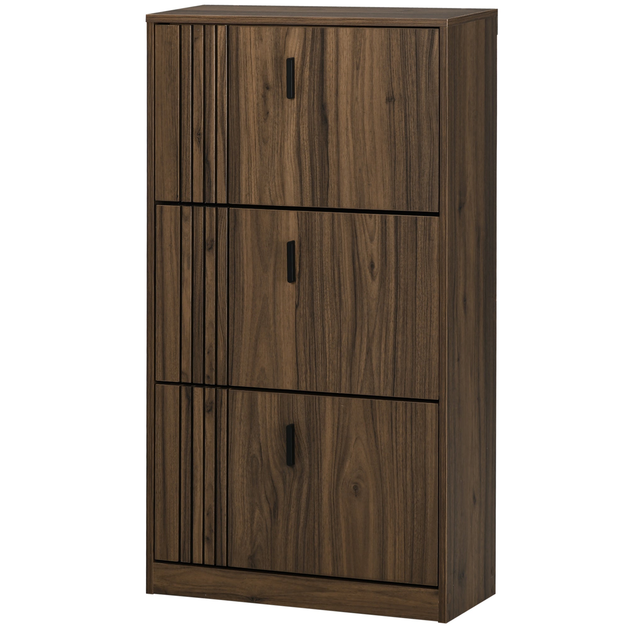 HOMCOM Shoe Cabinet, Rustic Shoe Storage Cabinet with 3 Flip Drawers and Adjustable Shelves for 18 Pairs of Shoes for Entryway, Hallway, Walnut