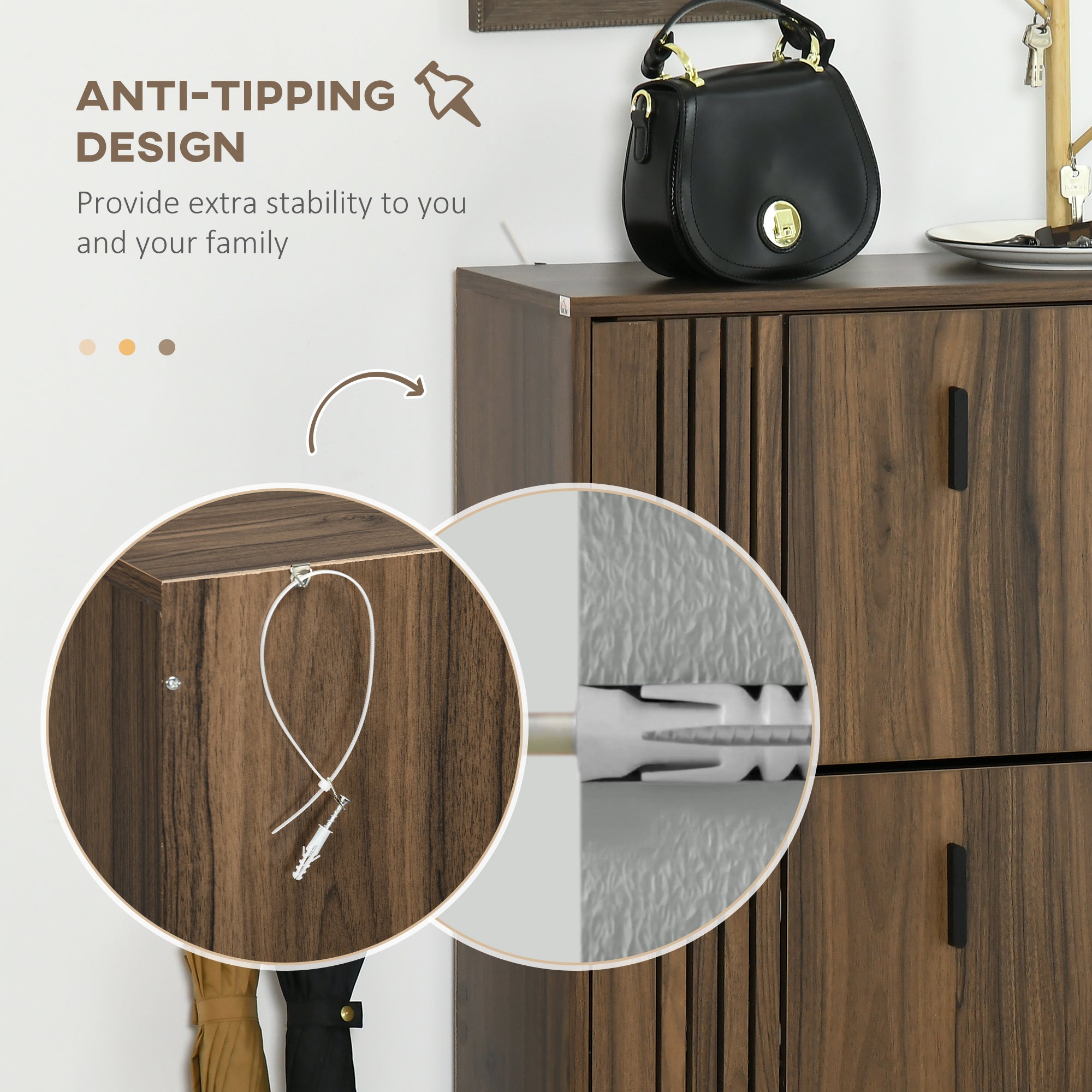 HOMCOM Shoe Cabinet, Rustic Shoe Storage Cabinet with 3 Flip Drawers and Adjustable Shelves for 18 Pairs of Shoes for Entryway, Hallway, Walnut