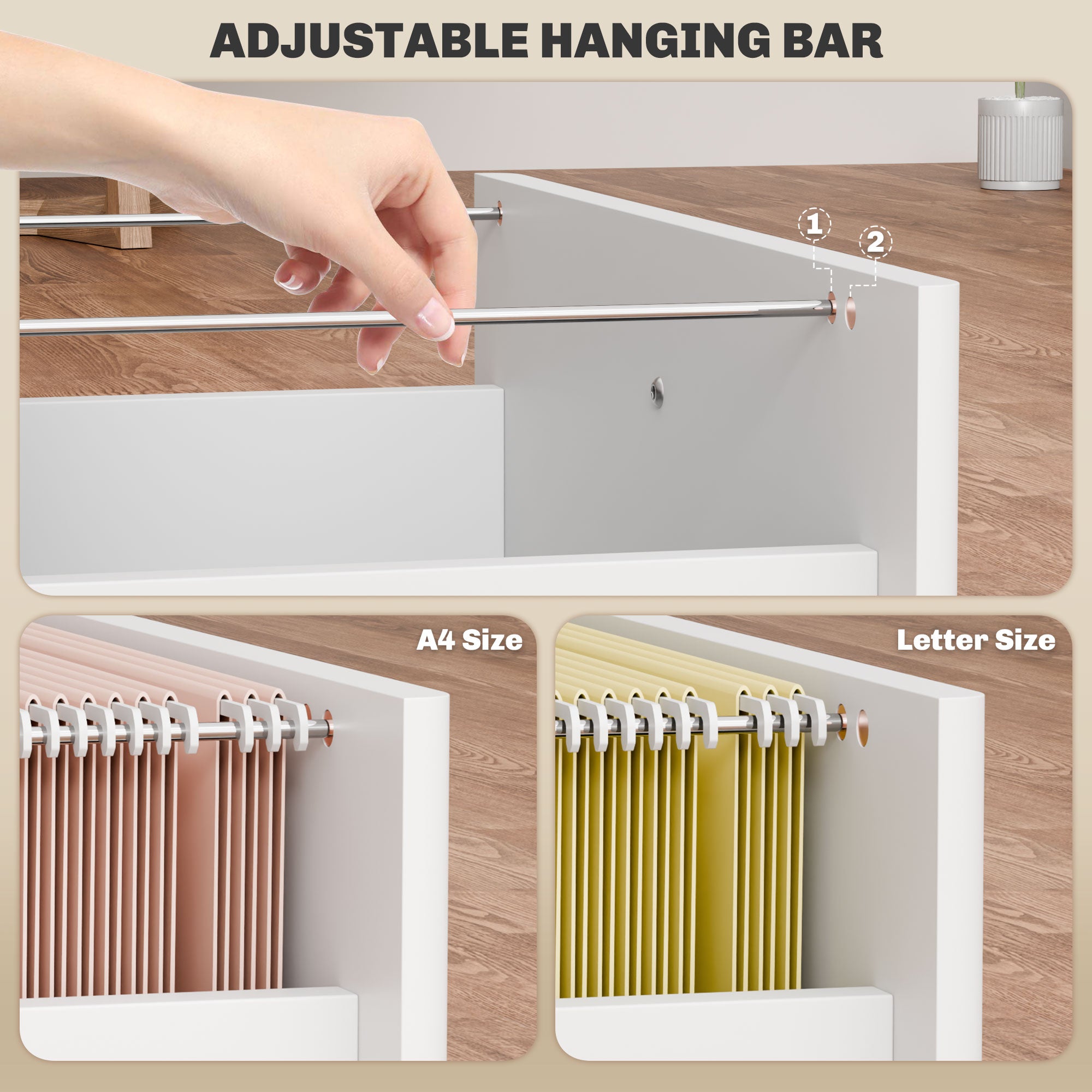 HOMCOM 3 Drawer Filing Cabinet with Lock, Vertical Mobile File Cabinet with Hanging Bar for A4, Letter-Size Files, Home Office, White