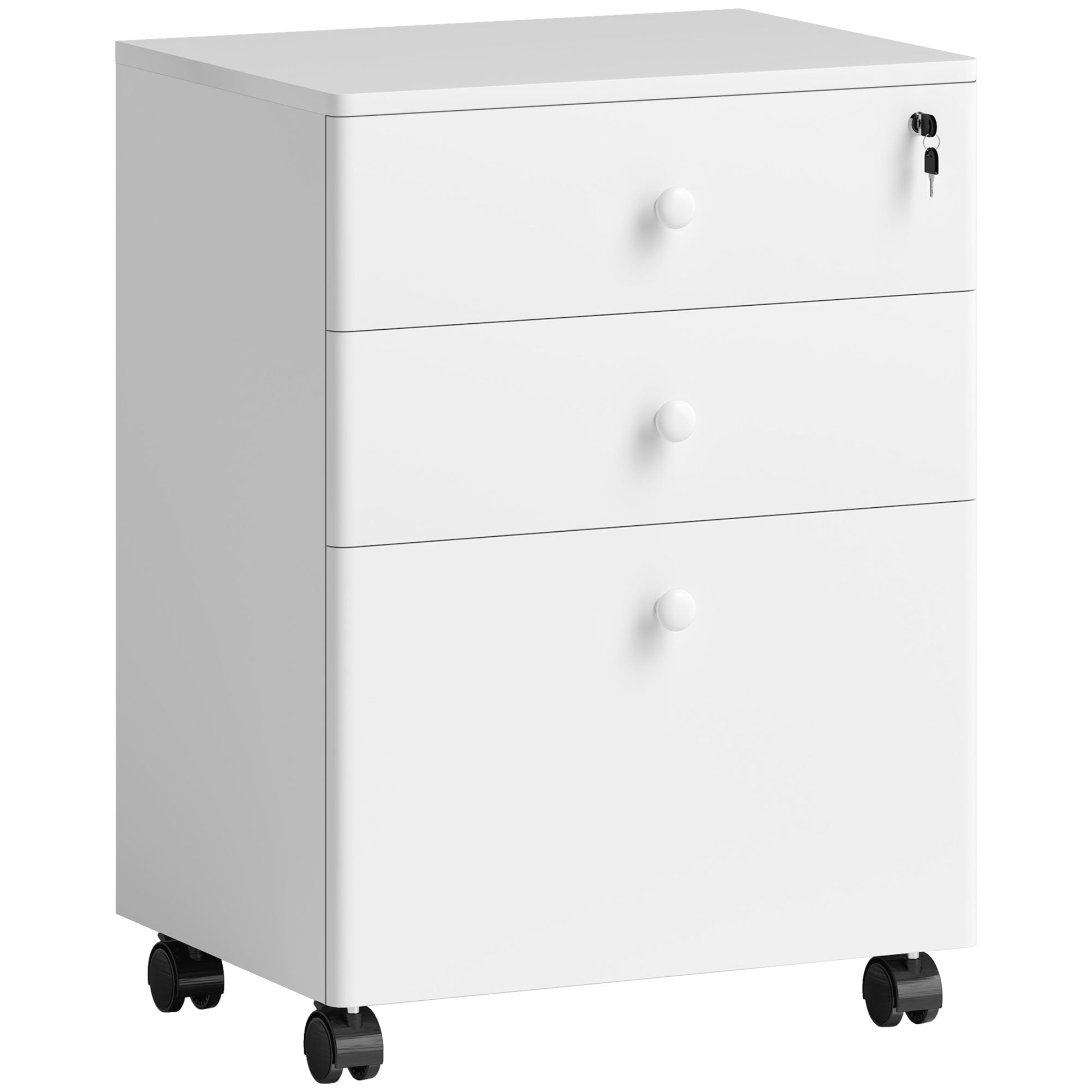 HOMCOM 3 Drawer Filing Cabinet with Lock, Vertical Mobile File Cabinet with Hanging Bar for A4, Letter-Size Files, Home Office, White
