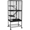 PawHut Small Animal Cage with Wheels, Pet Playpen for Rat, Kitten, Ferrets, Chinchillas with Bottom Storage Shelf, Removable Tray, Ramp, 24.2" x 17.9" x 53.5", Black