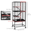 PawHut Small Animal Cage with Wheels, Pet Playpen for Rat, Kitten, Ferrets, Chinchillas with Bottom Storage Shelf, Removable Tray, Ramp, 24.2" x 17.9" x 53.5", Black