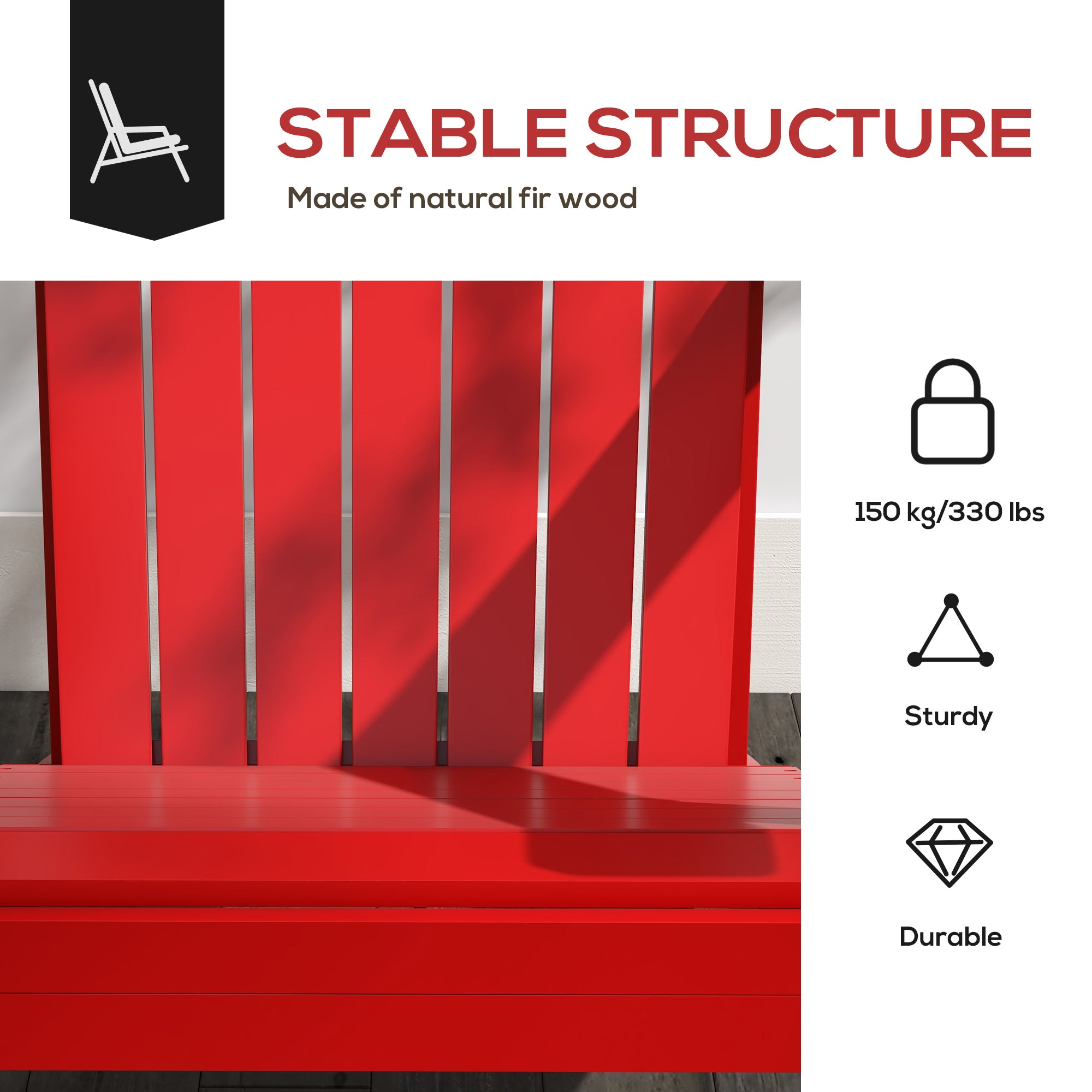 Outsunny Classic Adirondack Chair Muskoka Chair, Garden Deck Chair with Cup Holder for Patio, Indoor, Backyard, Red