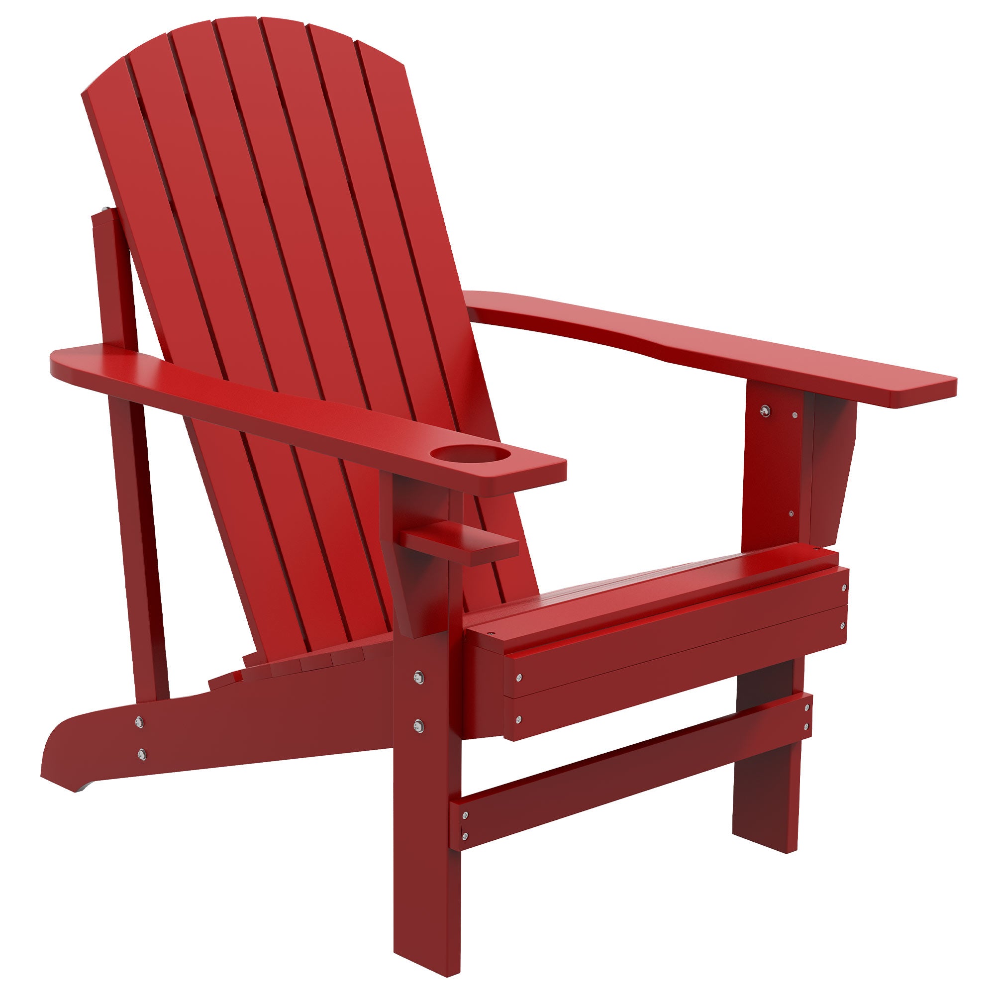 Outsunny Classic Adirondack Chair Muskoka Chair, Garden Deck Chair with Cup Holder for Patio, Indoor, Backyard, Red