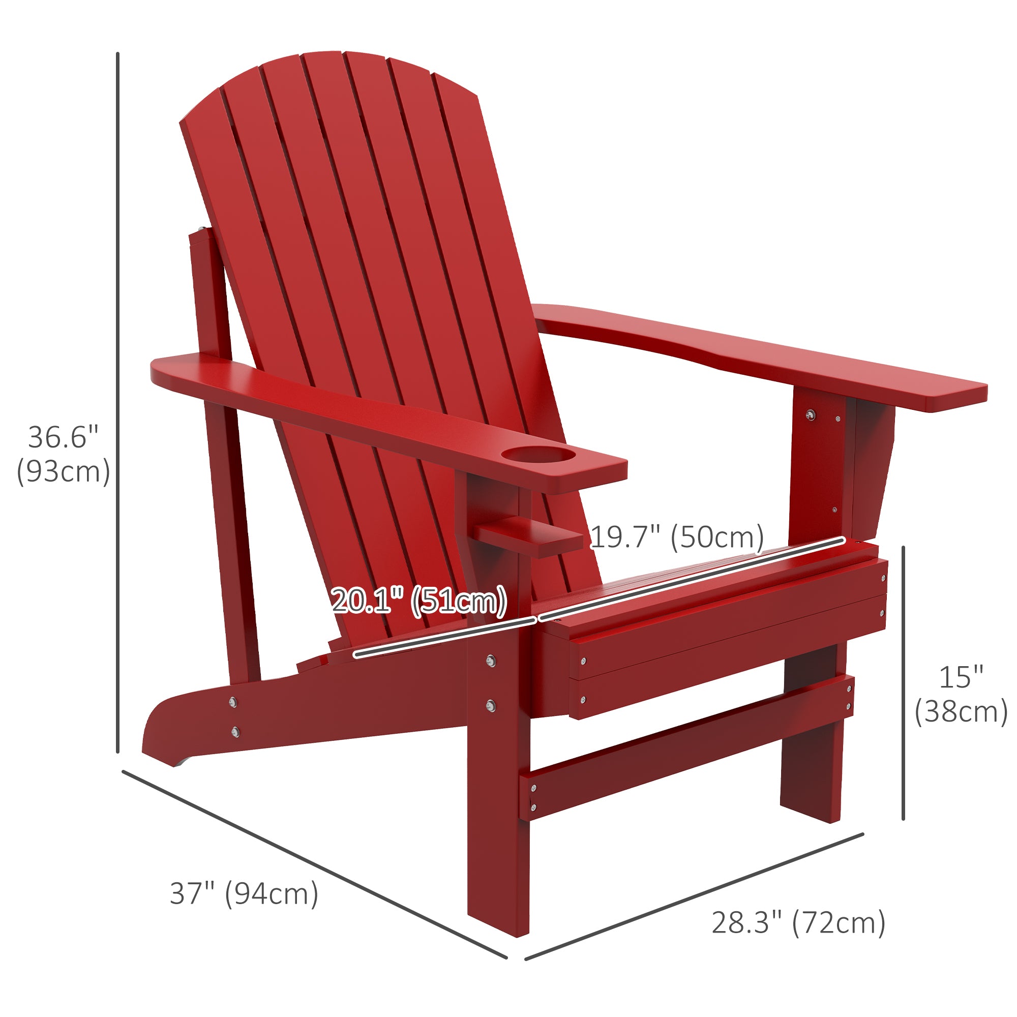 Outsunny Classic Adirondack Chair Muskoka Chair, Garden Deck Chair with Cup Holder for Patio, Indoor, Backyard, Red