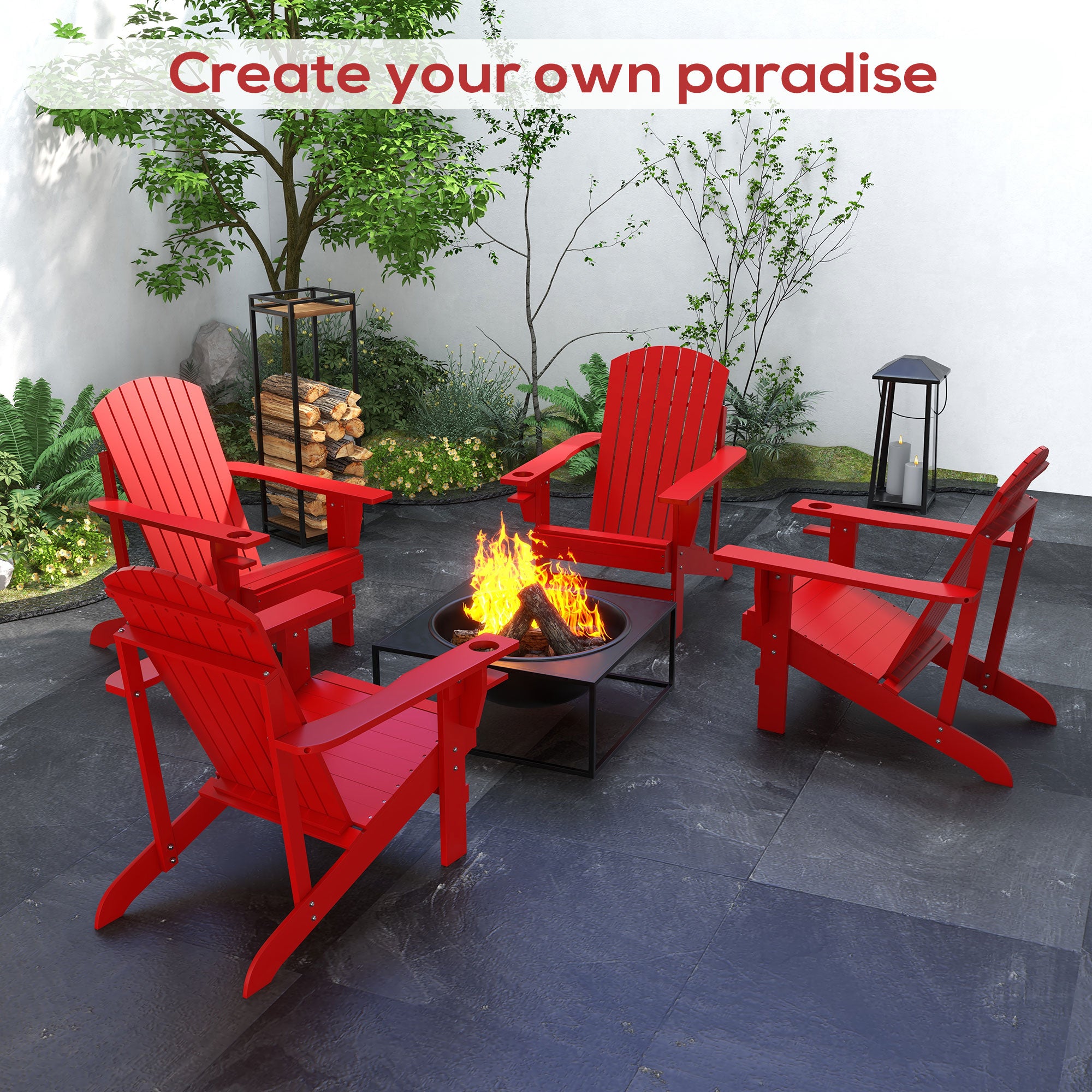 Outsunny Classic Adirondack Chair Muskoka Chair, Garden Deck Chair with Cup Holder for Patio, Indoor, Backyard, Red
