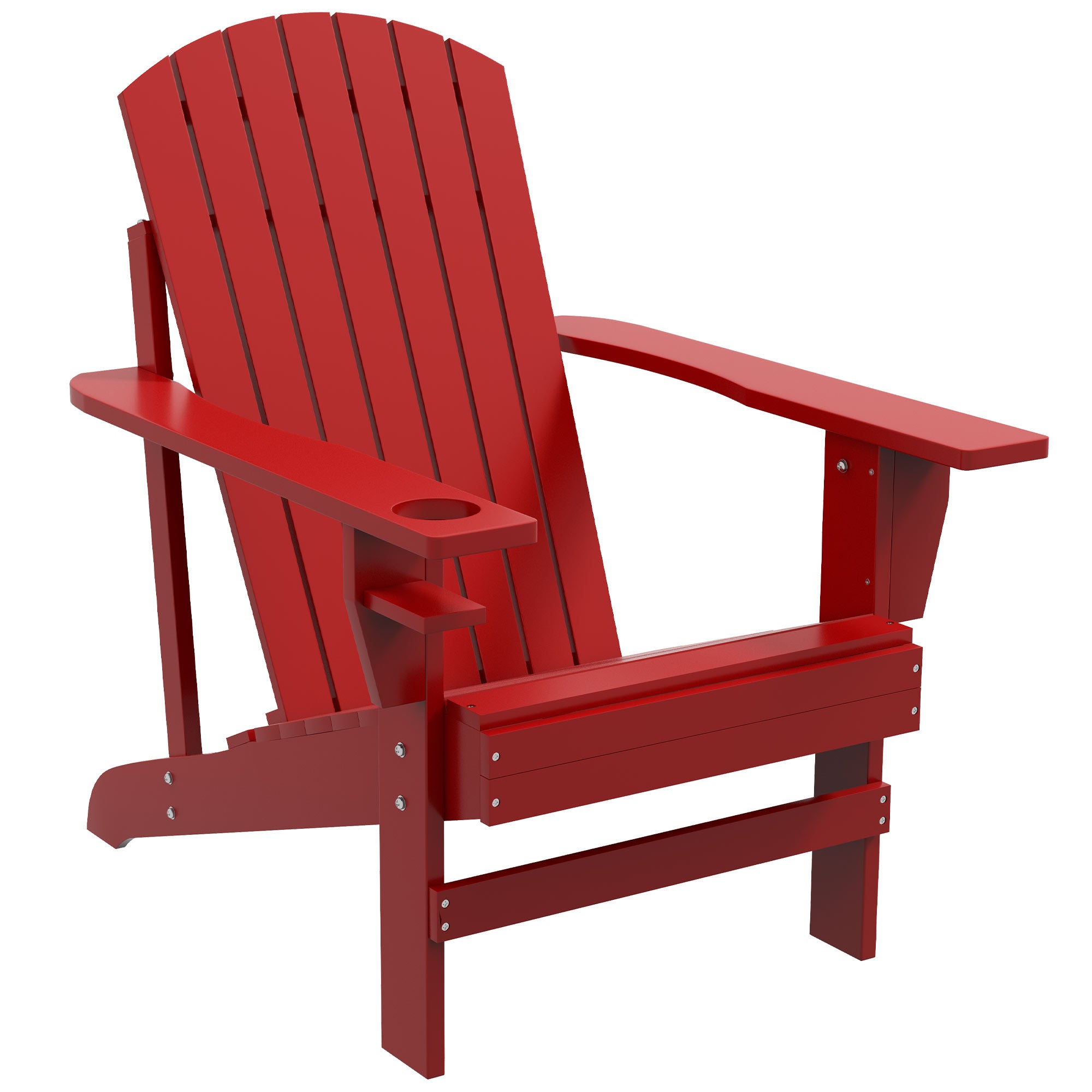 Outsunny Classic Adirondack Chair Muskoka Chair, Garden Deck Chair with Cup Holder for Patio, Indoor, Backyard, Red