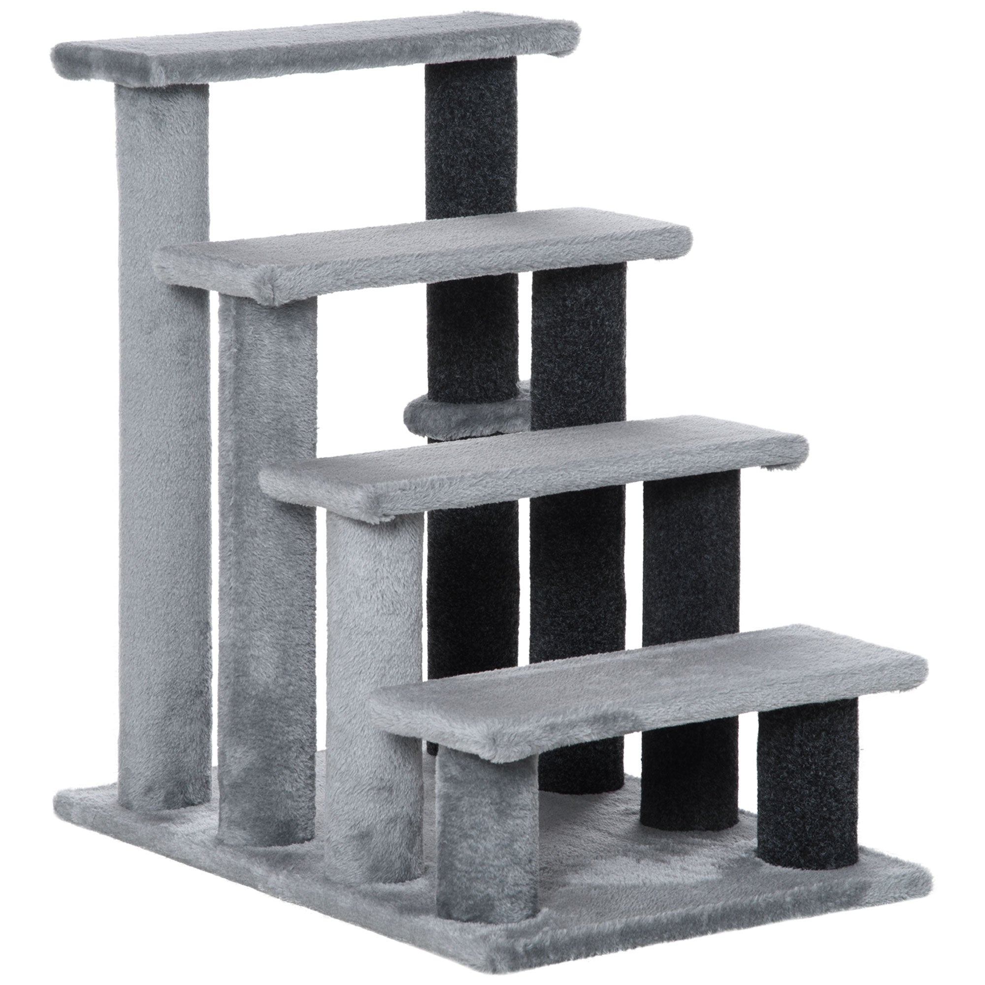 PawHut Pet Stairs, Cat Tree Climb Ladder with 4-step Stair, Scratching Posts, Platforms, Toy Ball, for Indoor Cats, Grey