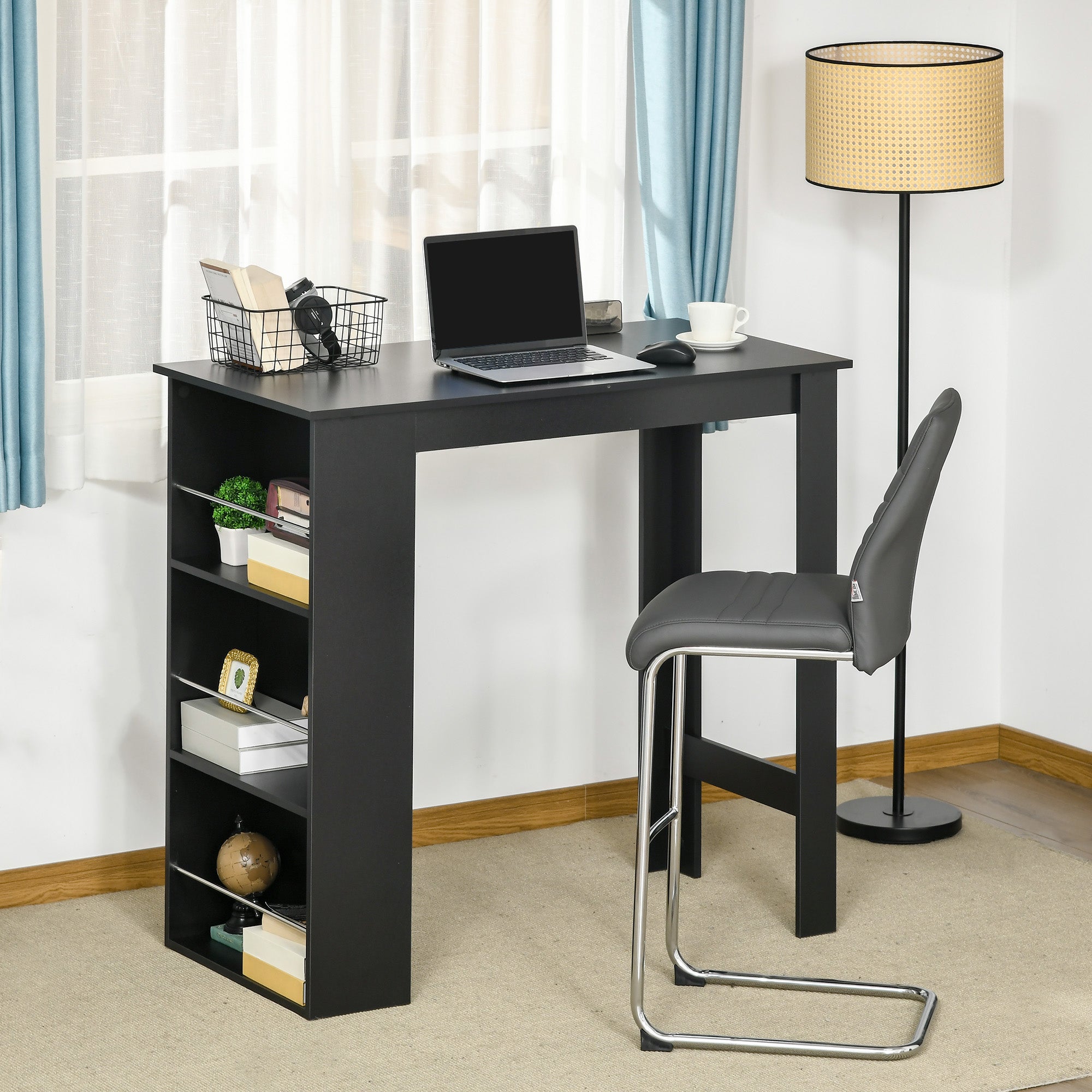 HOMCOM Modern Bar Table, Bar Height Dining Table with 3 Storage Shelves for Kitchen, Dining Room, Living Room, Black