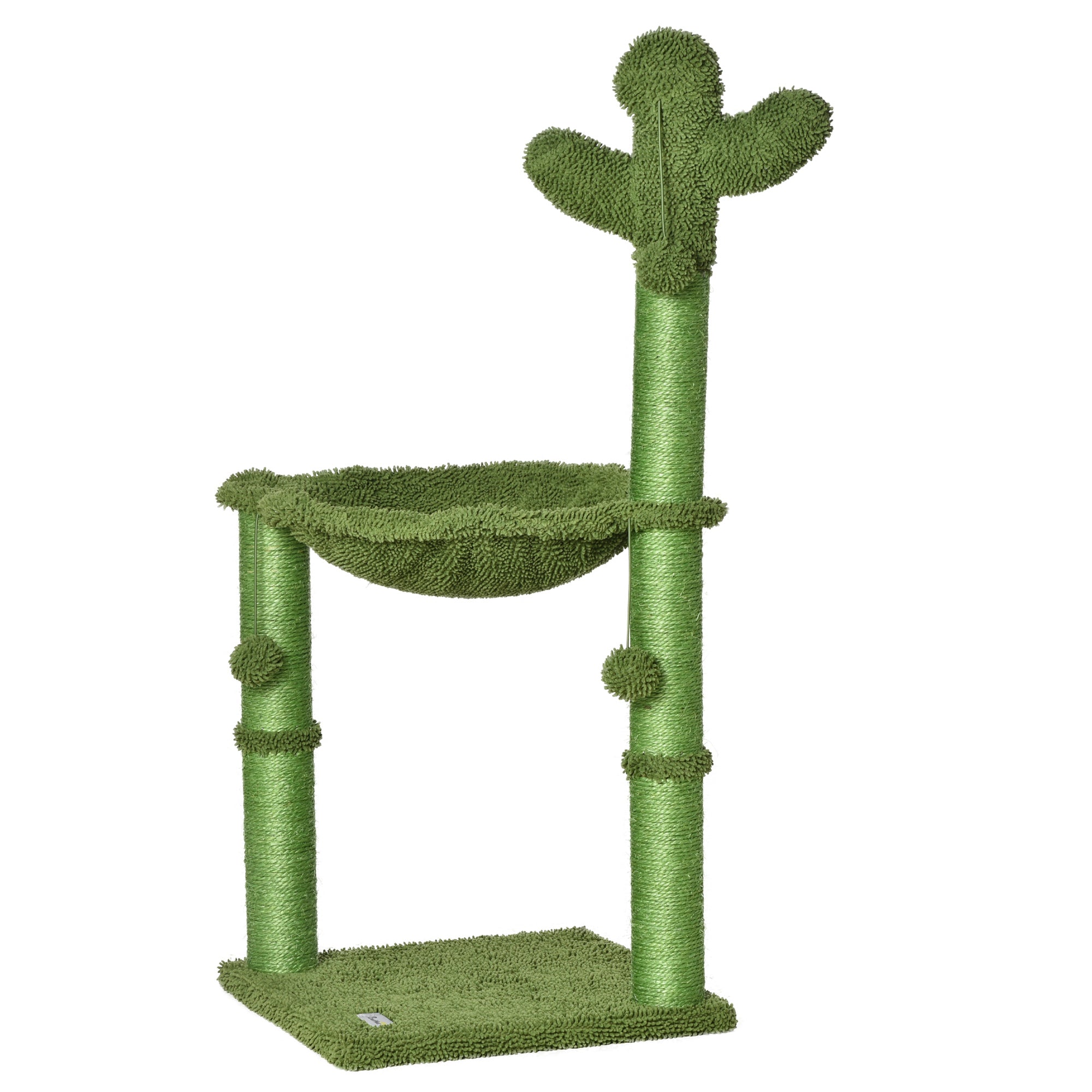 PawHut Cactus Cat Tree Tower for Indoor Cats Sisal Scratching Post with Hammock Bed Dangling Ball 40 x 40 x 96 cm