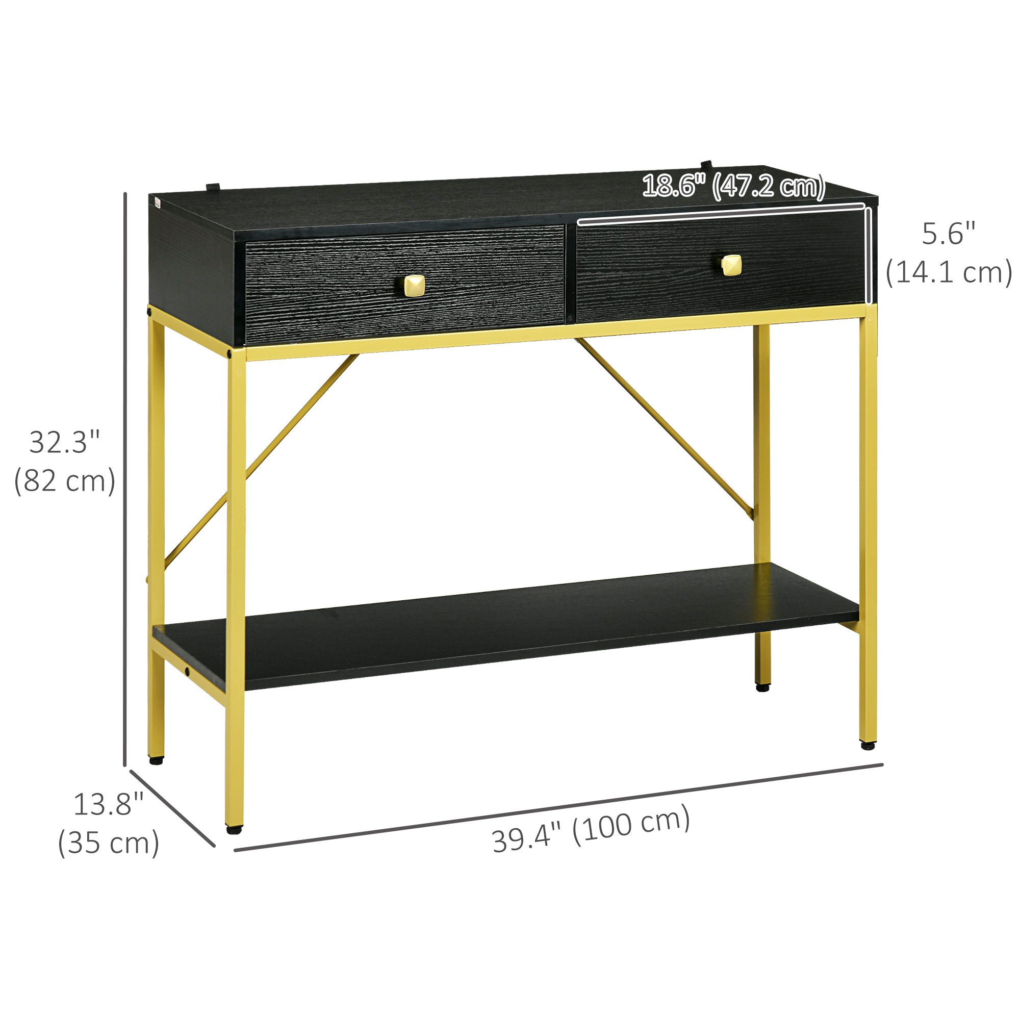 HOMCOM 39.4" Modern Console Table with Drawers, 2-Tier Entryway Table with Shelf and Steel Frame for Hallway, Living Room, Black