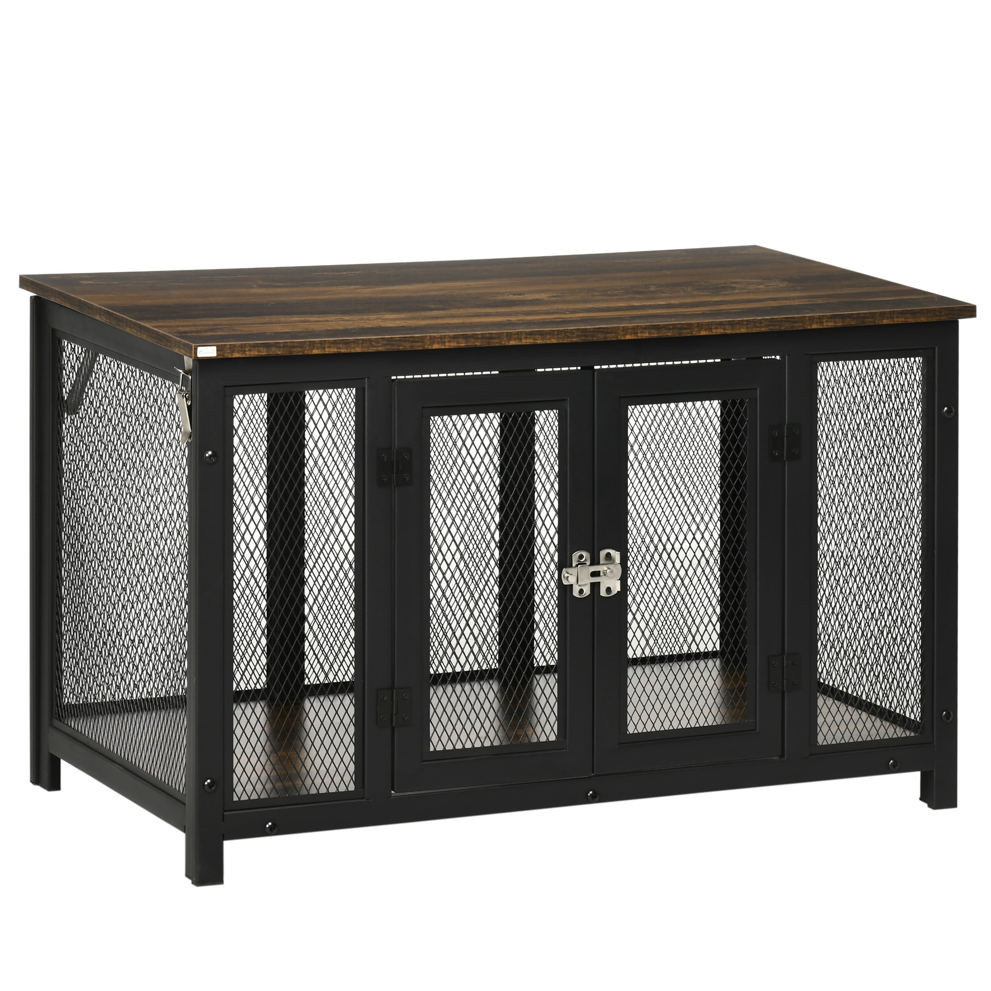 PawHut Furniture Style Dog Crate with Openable Top, Big Dog Crate End Table, Puppy Crate for Small Dogs Indoor, Spacious Interior, Pet Kennel, Brown, Black