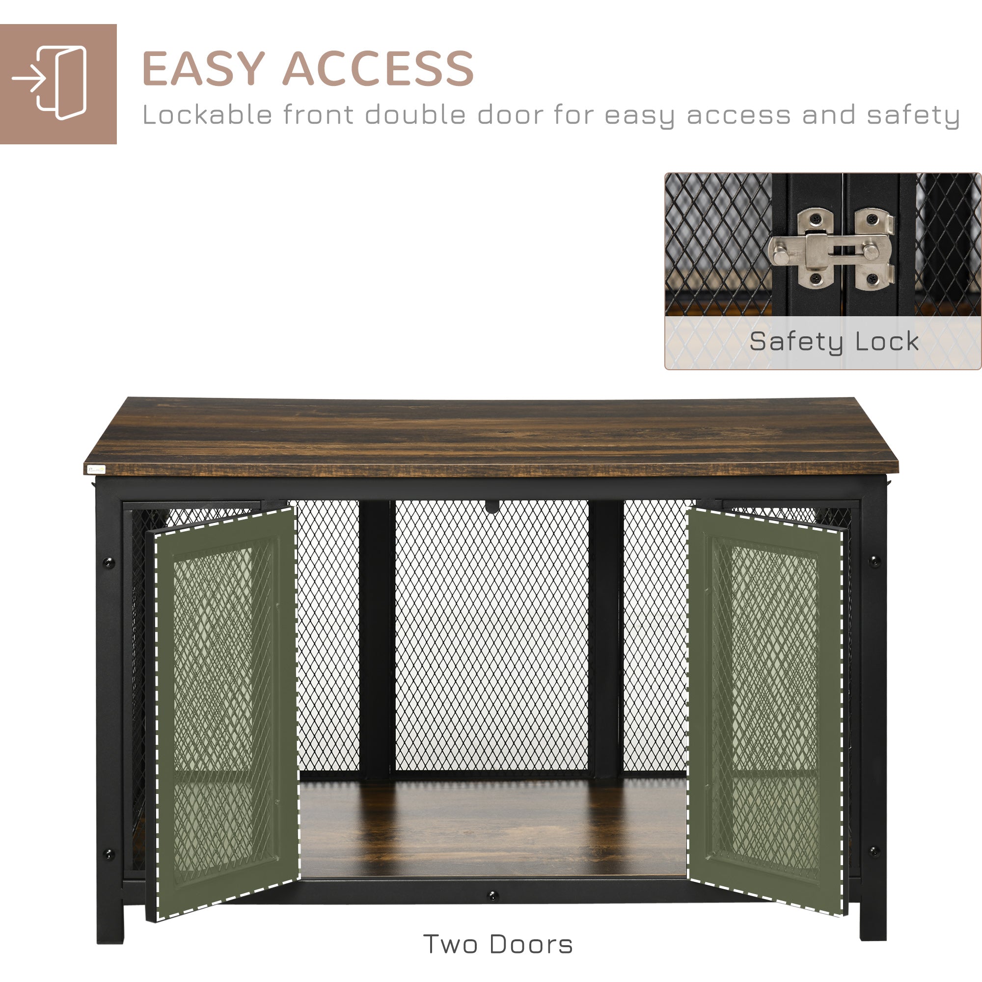 PawHut Furniture Style Dog Crate with Openable Top, Big Dog Crate End Table, Puppy Crate for Small Dogs Indoor, Spacious Interior, Pet Kennel, Brown, Black