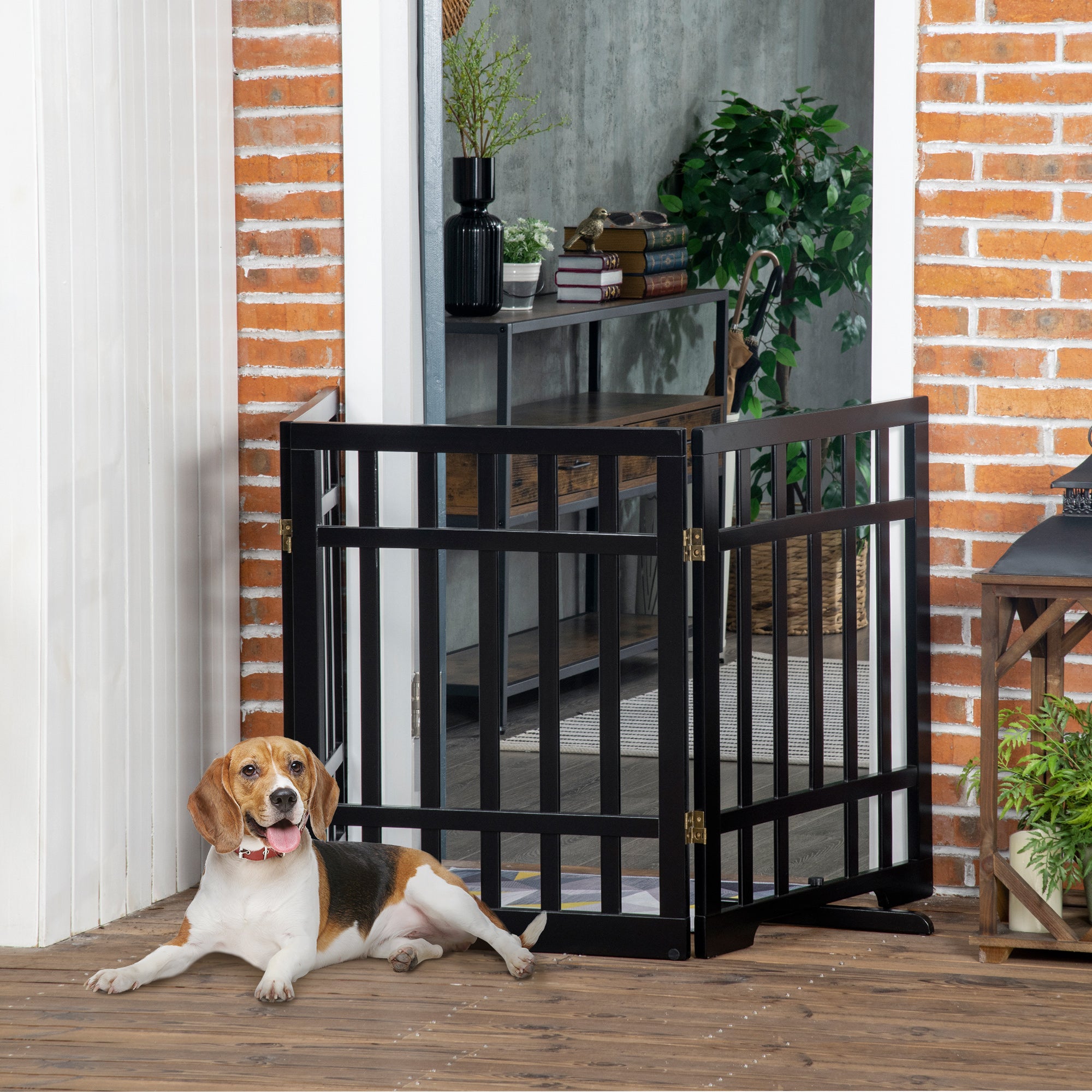 PawHut Freestanding Pet Gate with 2PCS Support Feet, 3 Panels Folding Dog Gates for the House Doorway Stairs, Expands up to 71.3" Wide, 29.9" Tall, Black