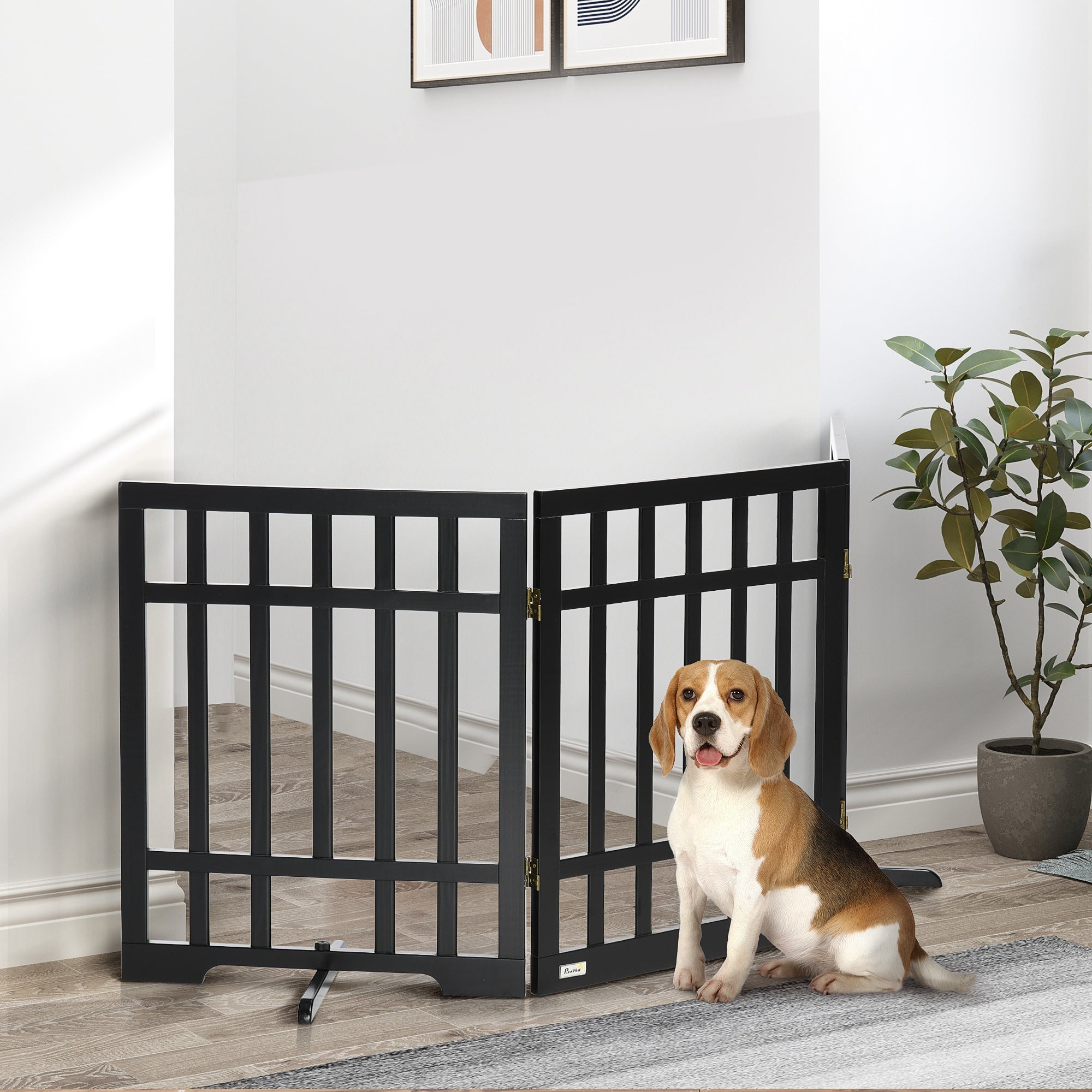 PawHut Freestanding Pet Gate with 2PCS Support Feet, 3 Panels Folding Dog Gates for the House Doorway Stairs, Expands up to 71.3" Wide, 29.9" Tall, Black