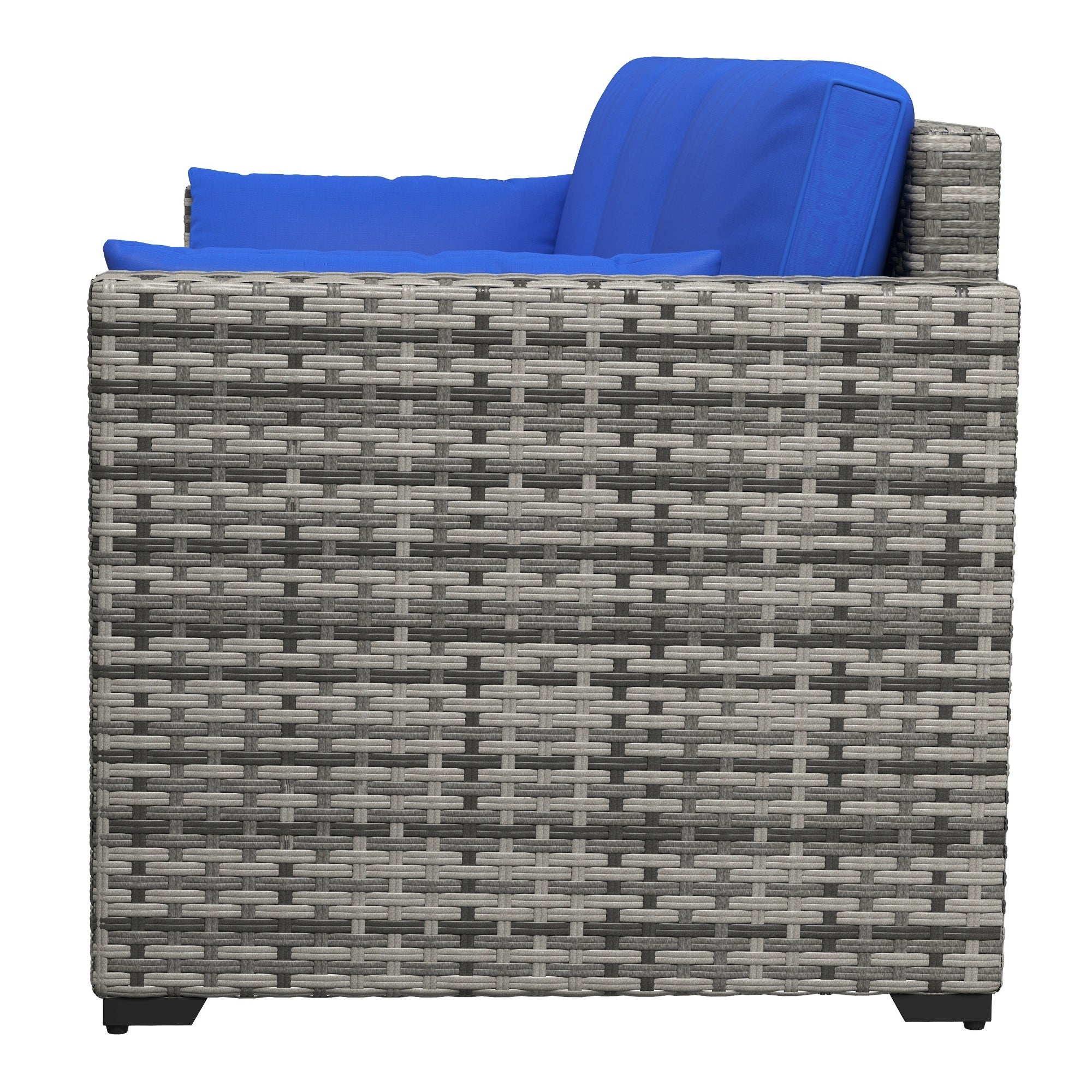 Outsunny Three-Seater Outdoor Sofa with Cushions, PE Rattan Conversation Patio Couch with Pillows for Conservatory, Garden, Poolside, Blue