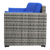 Outsunny Three-Seater Outdoor Sofa with Cushions, PE Rattan Conversation Patio Couch with Pillows for Conservatory, Garden, Poolside, Blue