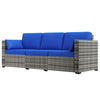 Outsunny Three-Seater Outdoor Sofa with Cushions, PE Rattan Conversation Patio Couch with Pillows for Conservatory, Garden, Poolside, Blue