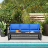 Outsunny Three-Seater Outdoor Sofa with Cushions, PE Rattan Conversation Patio Couch with Pillows for Conservatory, Garden, Poolside, Blue