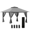 Outsunny 13' x 13' Pop Up Canopy with Mesh Sidewalls and Water/Sand Bag, UPF 50+ Easy Up Canopy Tent Shelter, Wheeled Carry Bag for Garden, Backyard, Patio, Lawn, Dark Grey
