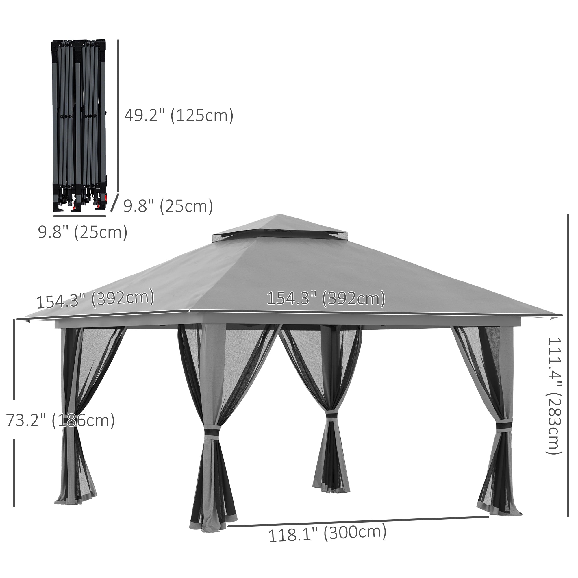 Outsunny 13' x 13' Pop Up Canopy with Mesh Sidewalls and Water/Sand Bag, UPF 50+ Easy Up Canopy Tent Shelter, Wheeled Carry Bag for Garden, Backyard, Patio, Lawn, Dark Grey