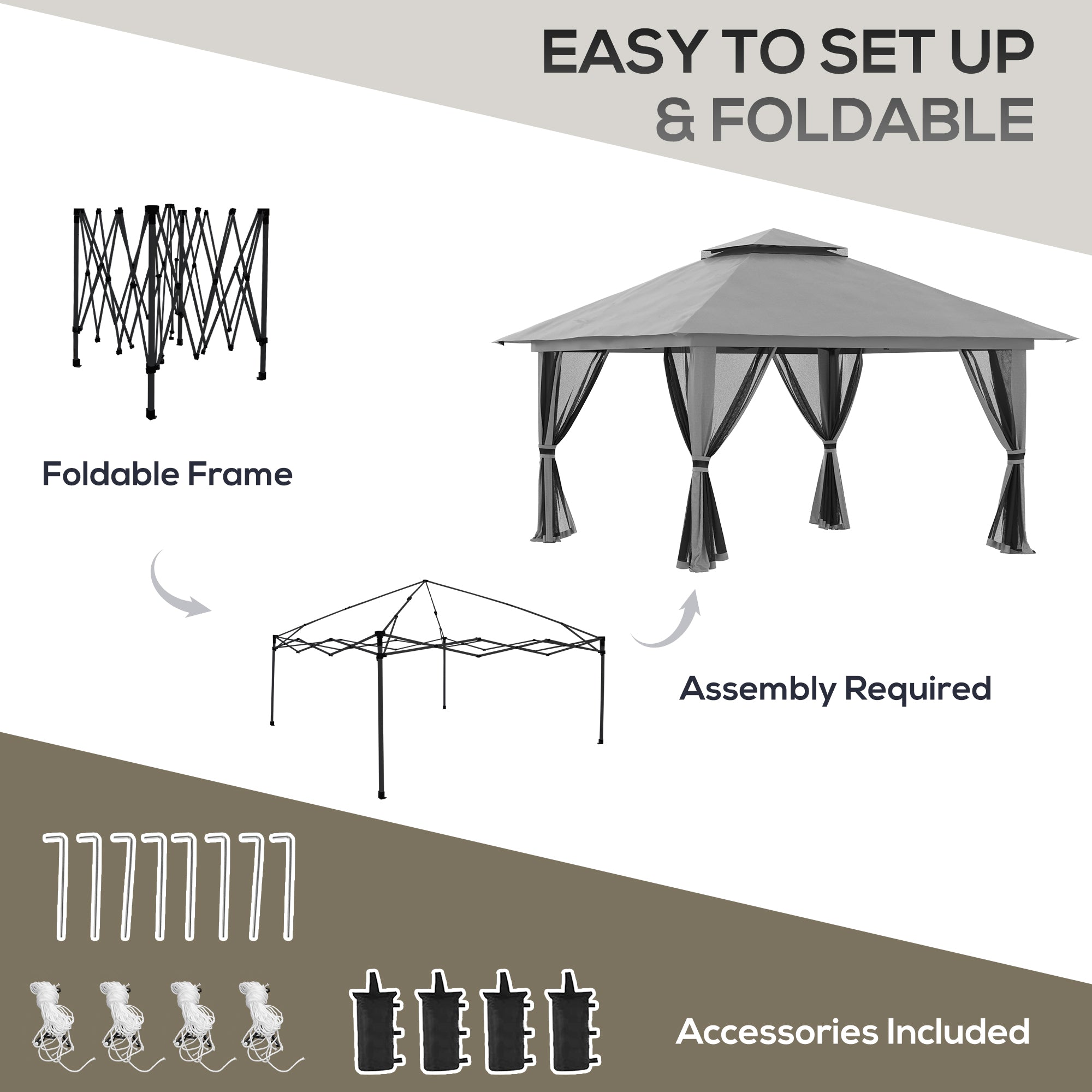Outsunny 13' x 13' Pop Up Canopy with Mesh Sidewalls and Water/Sand Bag, UPF 50+ Easy Up Canopy Tent Shelter, Wheeled Carry Bag for Garden, Backyard, Patio, Lawn, Dark Grey