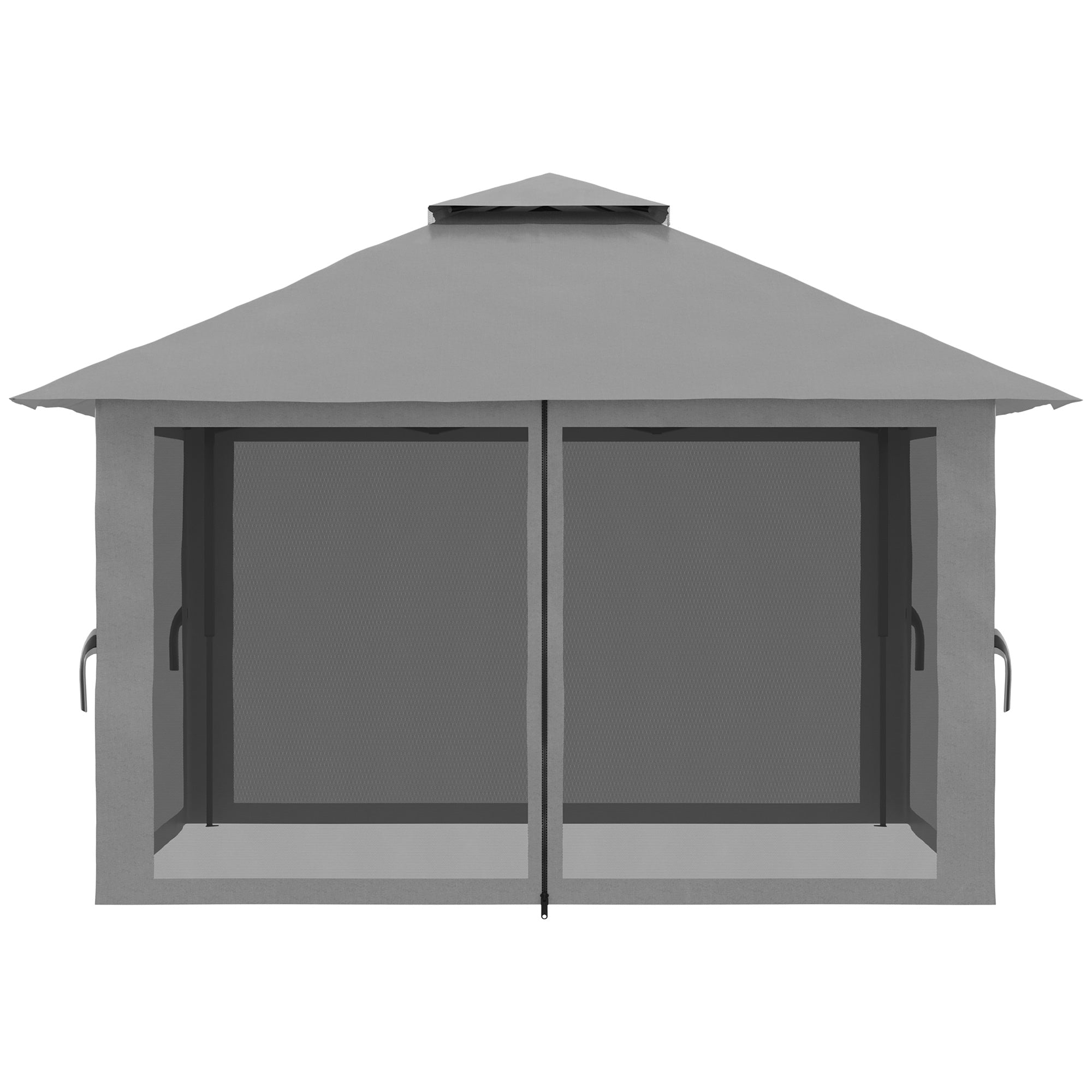 Outsunny 13' x 13' Pop Up Canopy with Mesh Sidewalls and Water/Sand Bag, UPF 50+ Easy Up Canopy Tent Shelter, Wheeled Carry Bag for Garden, Backyard, Patio, Lawn, Dark Grey
