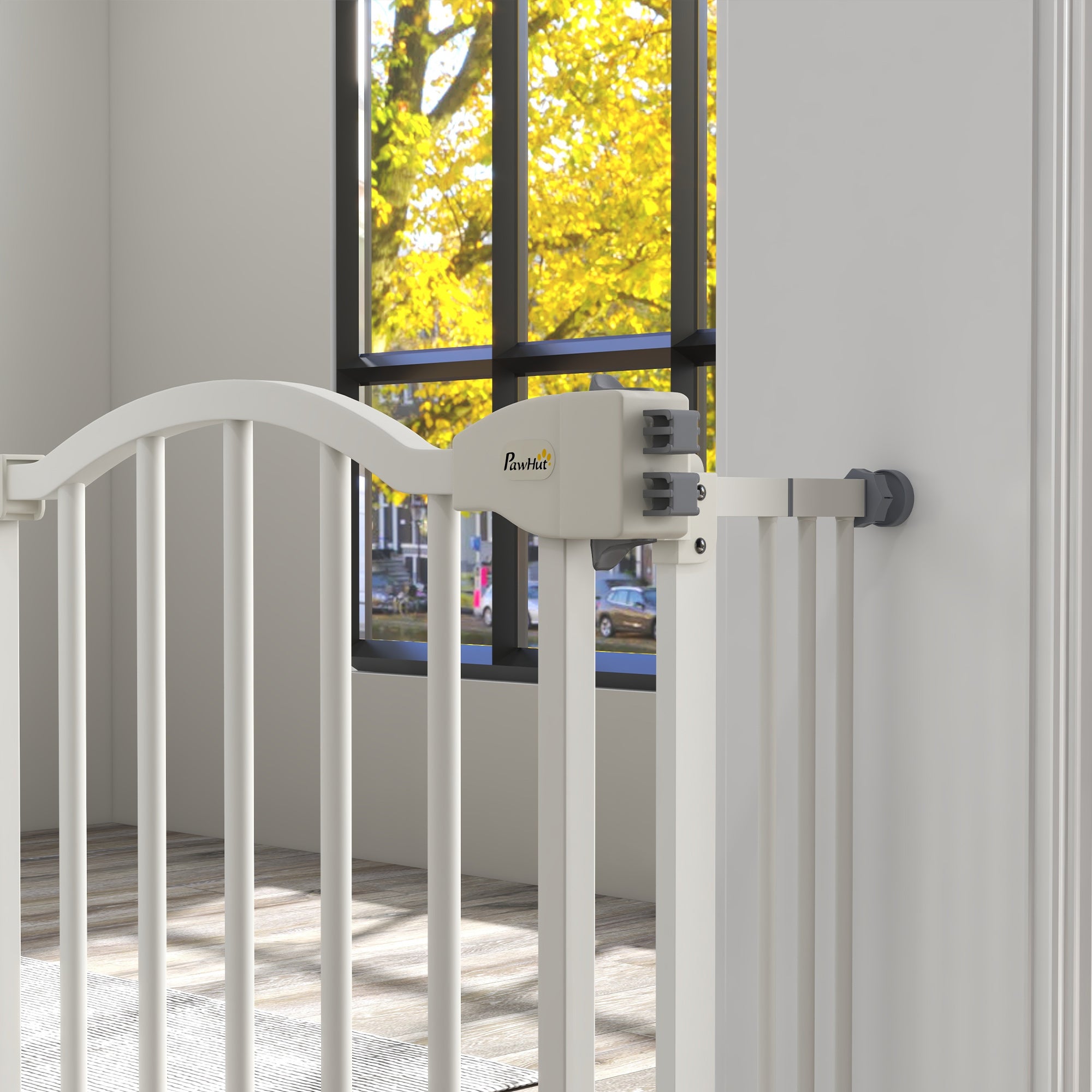 PawHut Pressure Fit Dog Stair Gate No Drilling Safety Gate Auto Close for Doorways, Hallways, 74-100cm Adjustable, 78cm Tall, White