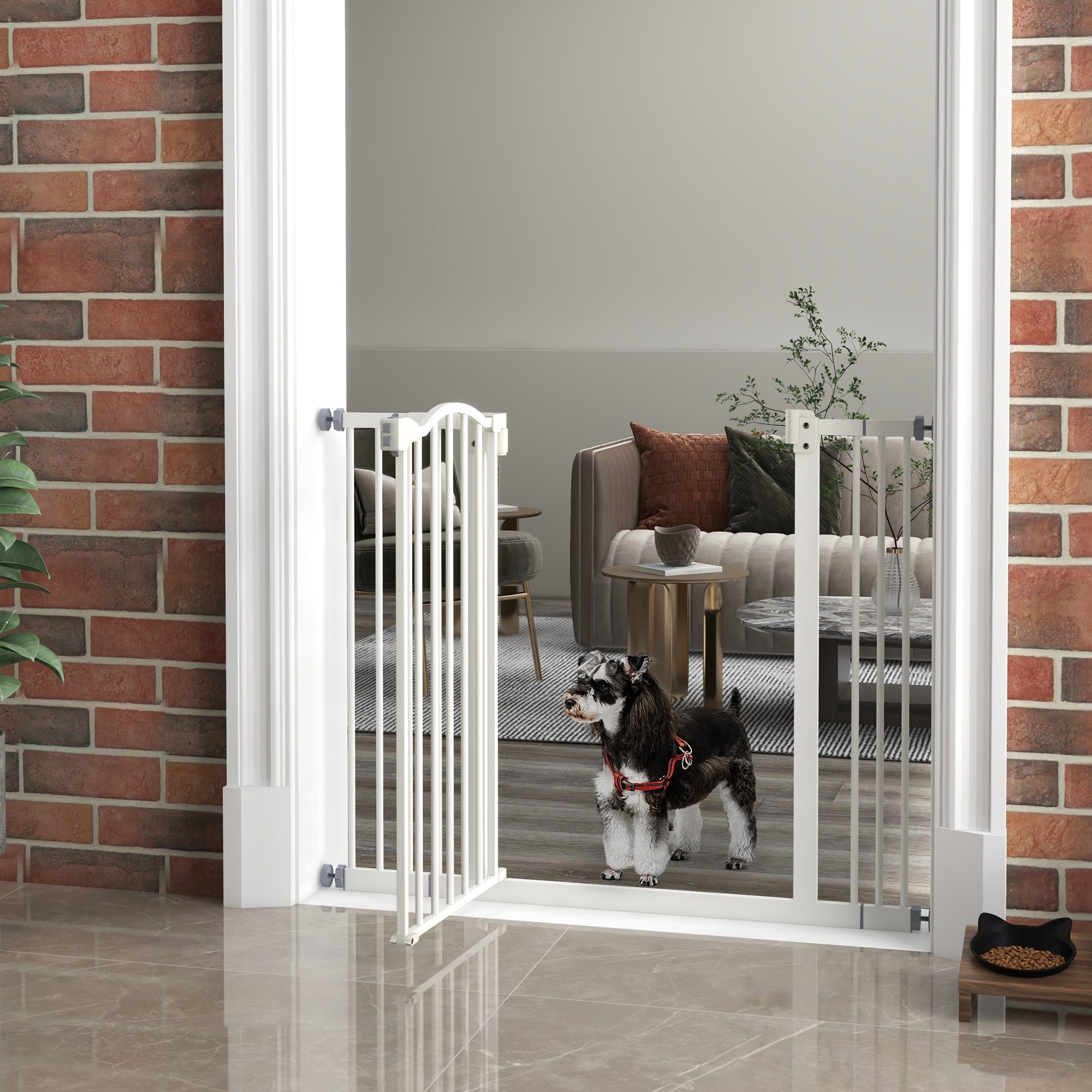 PawHut Pressure Fit Dog Stair Gate No Drilling Safety Gate Auto Close for Doorways, Hallways, 74-100cm Adjustable, 78cm Tall, White