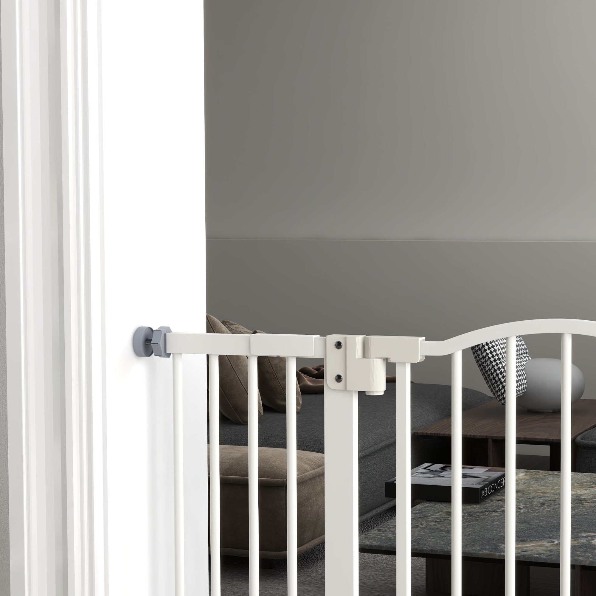 PawHut Pressure Fit Dog Stair Gate No Drilling Safety Gate Auto Close for Doorways, Hallways, 74-100cm Adjustable, 78cm Tall, White
