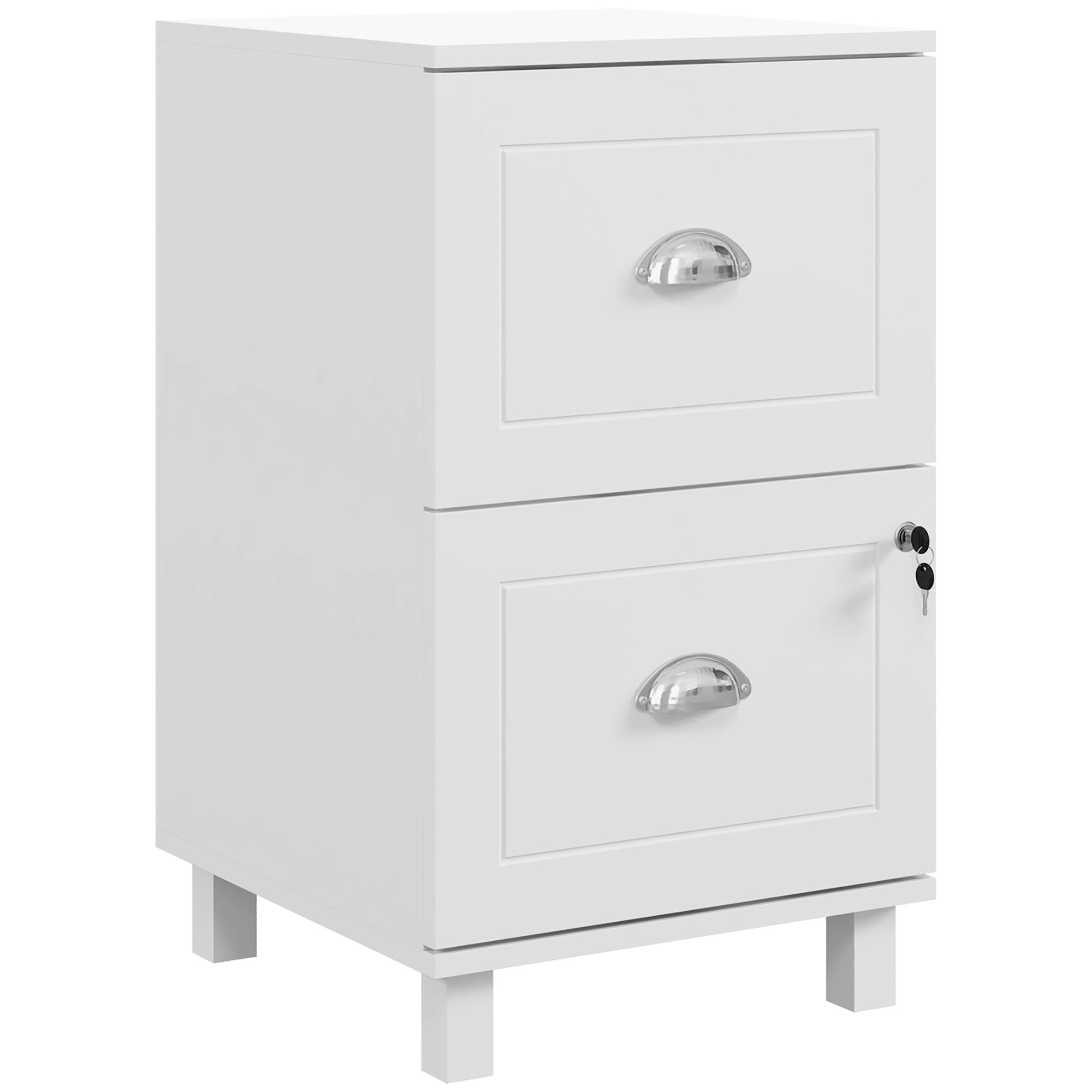 HOMCOM 2 Drawer File Cabinet, Lockable Filing Cabinet with Adjustable Hanging Bars for A4 and Letter for Home Office, White