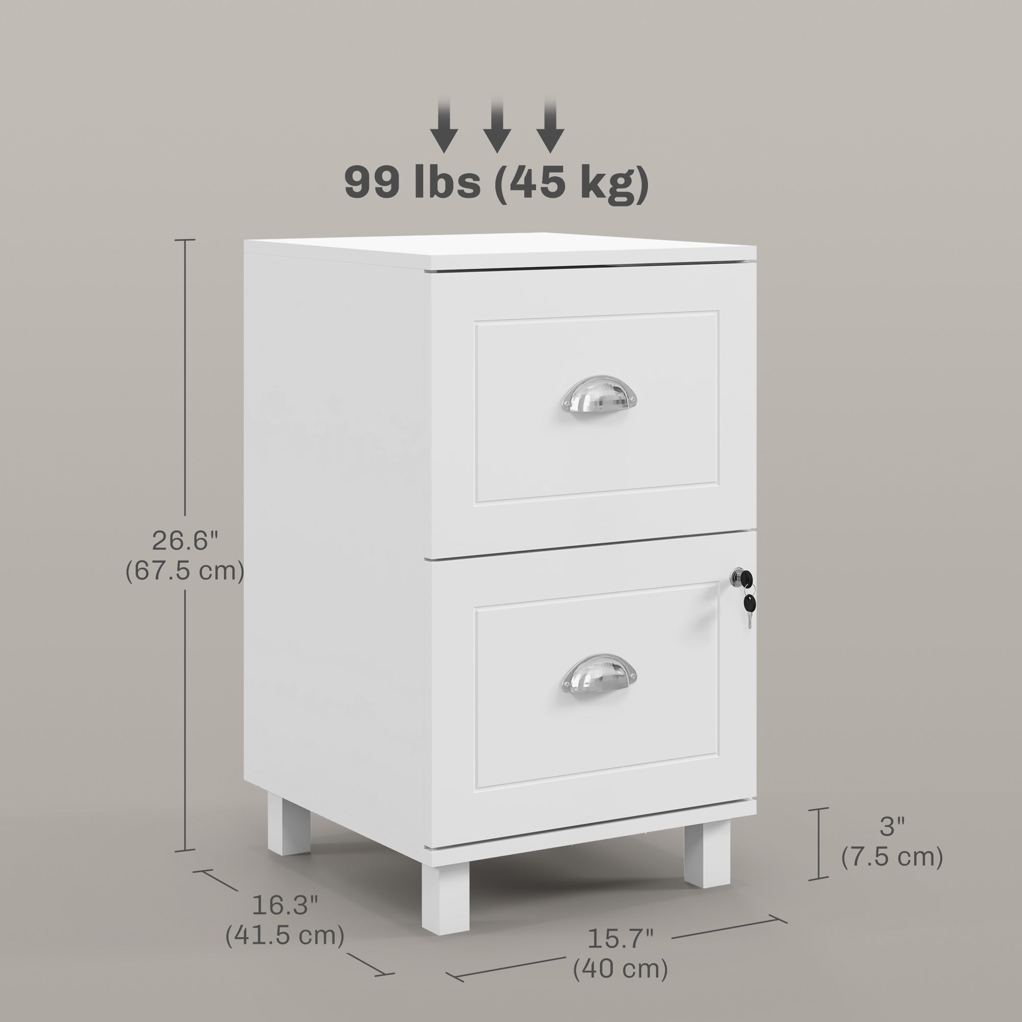 HOMCOM 2 Drawer File Cabinet, Lockable Filing Cabinet with Adjustable Hanging Bars for A4 and Letter for Home Office, White