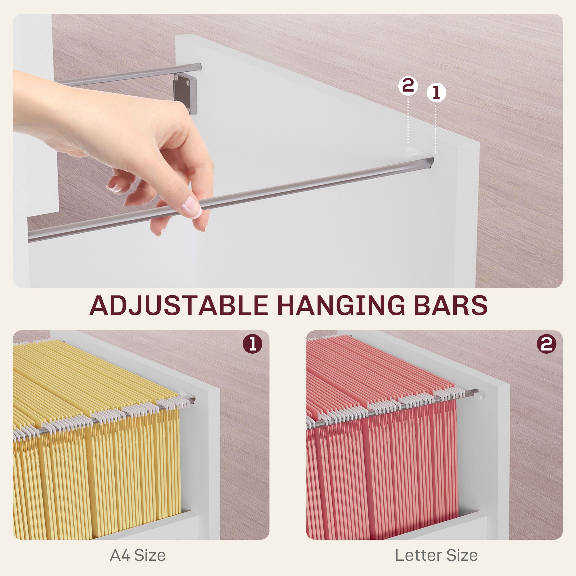HOMCOM 2 Drawer File Cabinet, Lockable Filing Cabinet with Adjustable Hanging Bars for A4 and Letter for Home Office, White