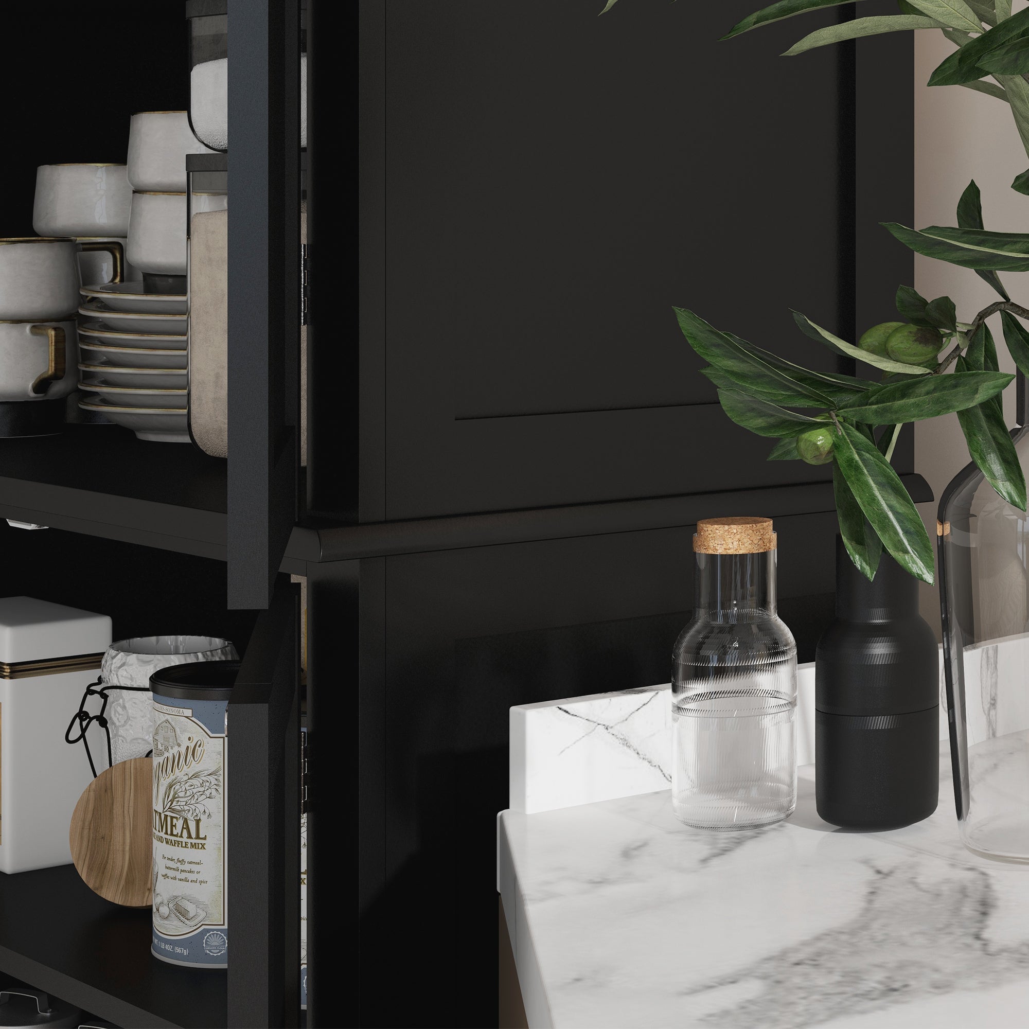 HOMCOM 72.5" Kitchen Pantry Cabinet, Freestanding Kitchen Pantry Storage Cabinet with 4 Doors, Black