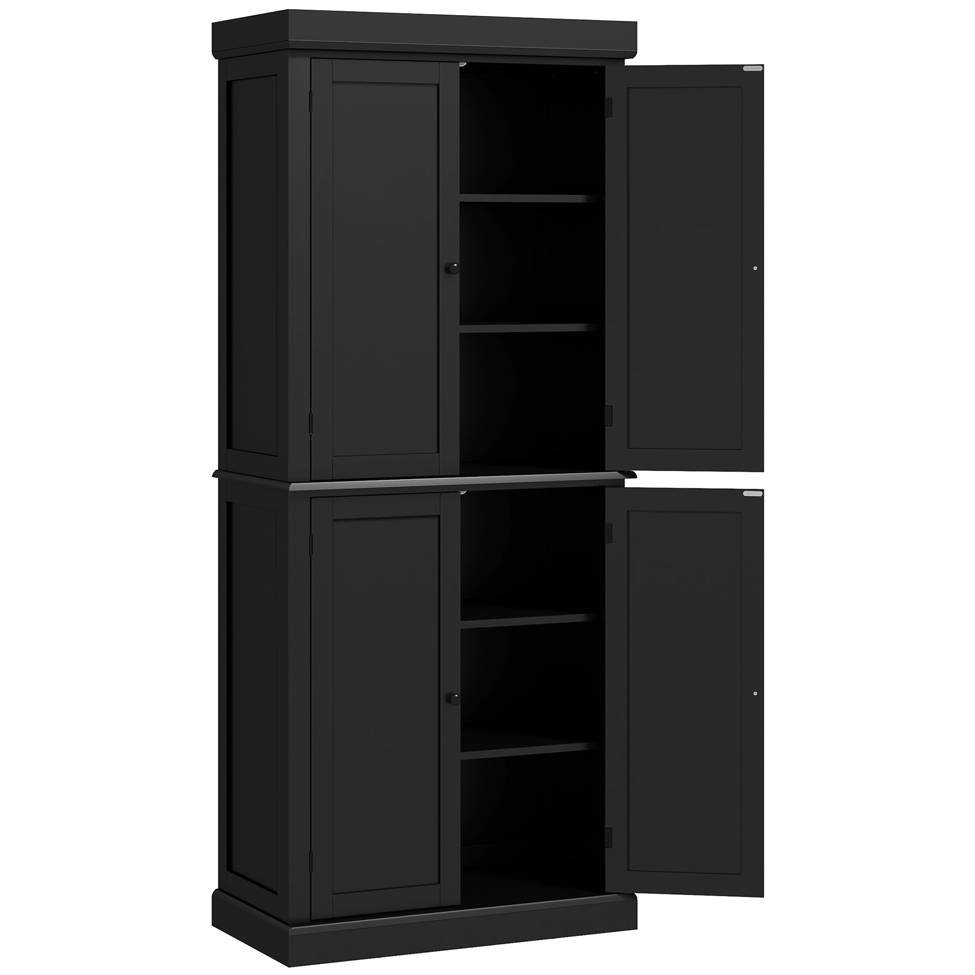 HOMCOM 72.5" Kitchen Pantry Cabinet, Freestanding Kitchen Pantry Storage Cabinet with 4 Doors, Black