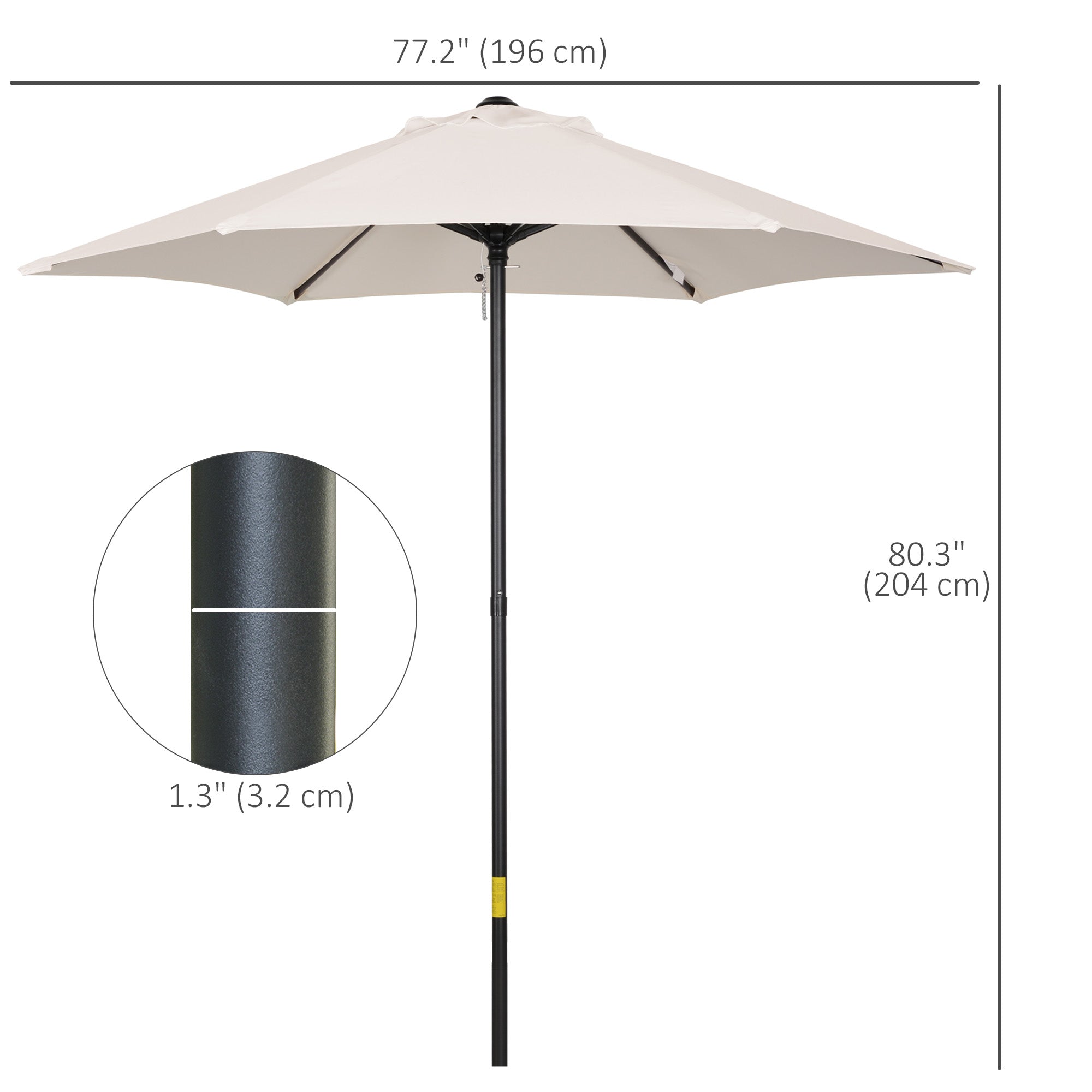 Outsunny 6.6FT Patio Umbrella, Outdoor Parasol Sun Shade with 6 Ribs for Balcony, Beach, Garden, Cream White