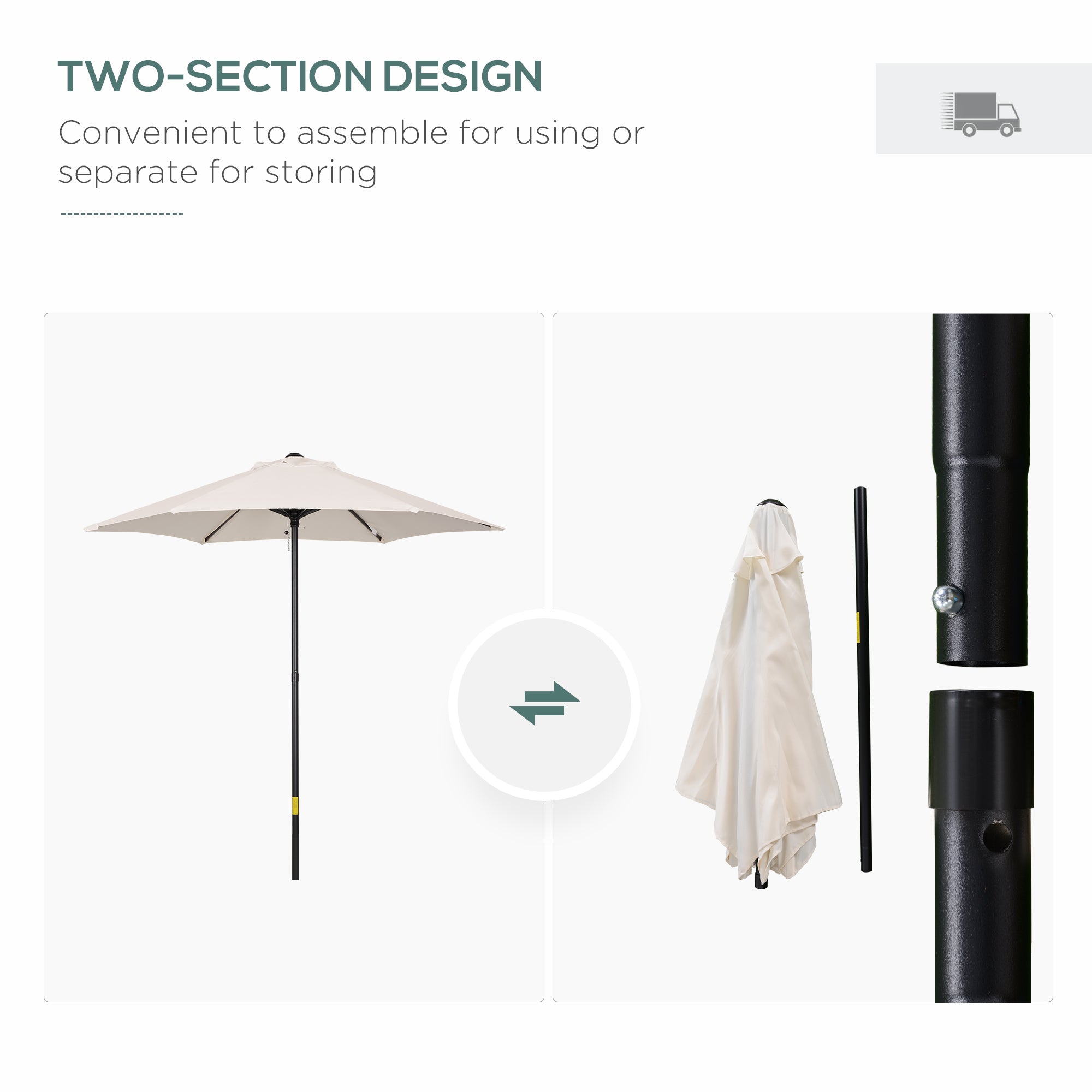 Outsunny 6.6FT Patio Umbrella, Outdoor Parasol Sun Shade with 6 Ribs for Balcony, Beach, Garden, Cream White