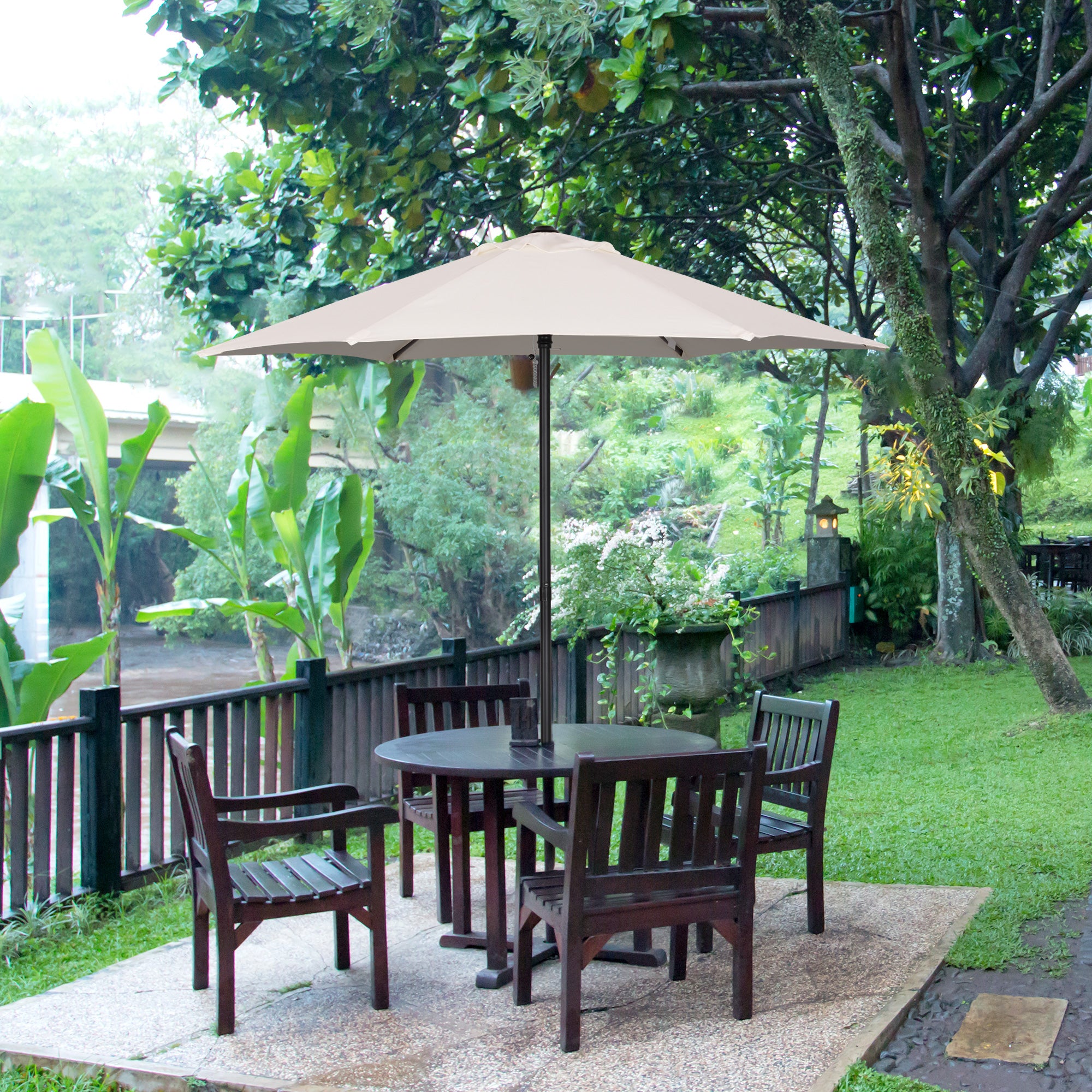 Outsunny 6.6FT Patio Umbrella, Outdoor Parasol Sun Shade with 6 Ribs for Balcony, Beach, Garden, Cream White