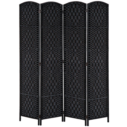 HOMCOM Room Divider, 4 Panel Folding Privacy Screen, 6FT Tall Portable Wicker Weave Partition Wall Divider for Bedroom, Home Office, Black