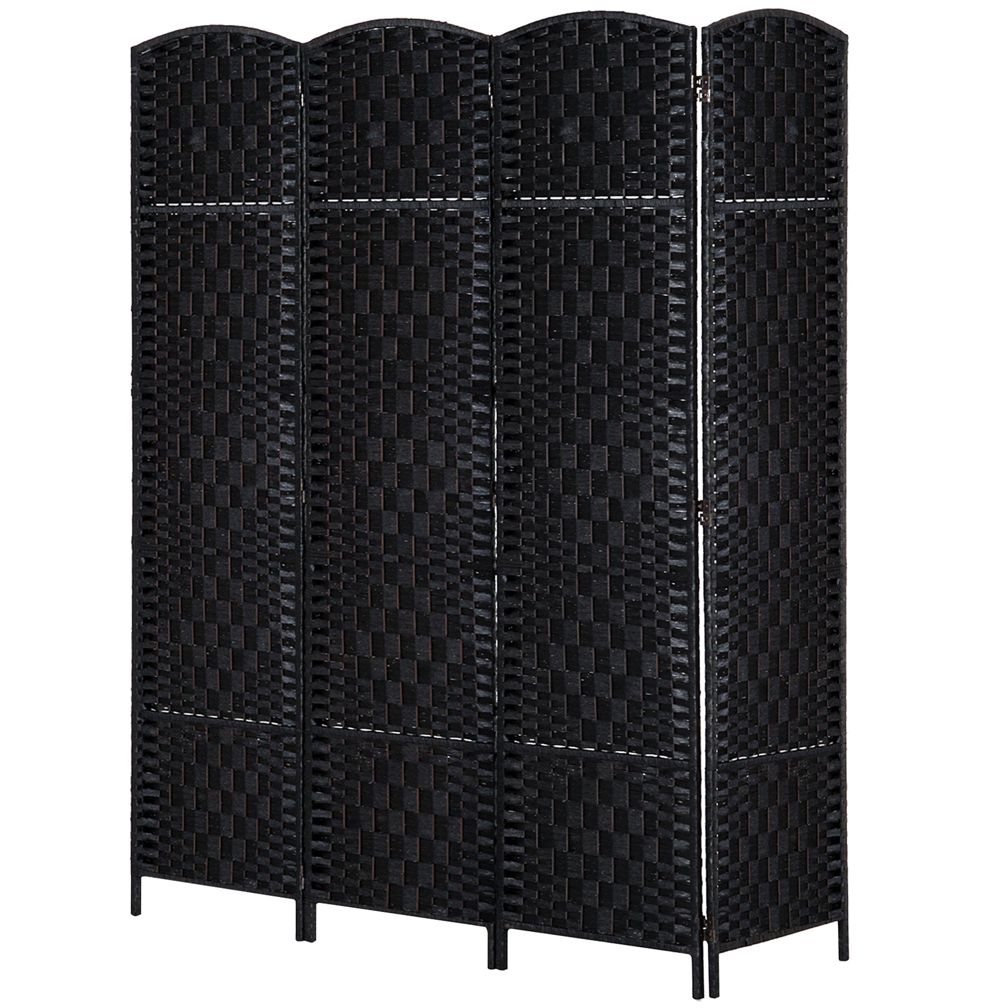 HOMCOM Room Divider, 4 Panel Folding Privacy Screen, 6FT Tall Portable Wicker Weave Partition Wall Divider for Bedroom, Home Office, Black