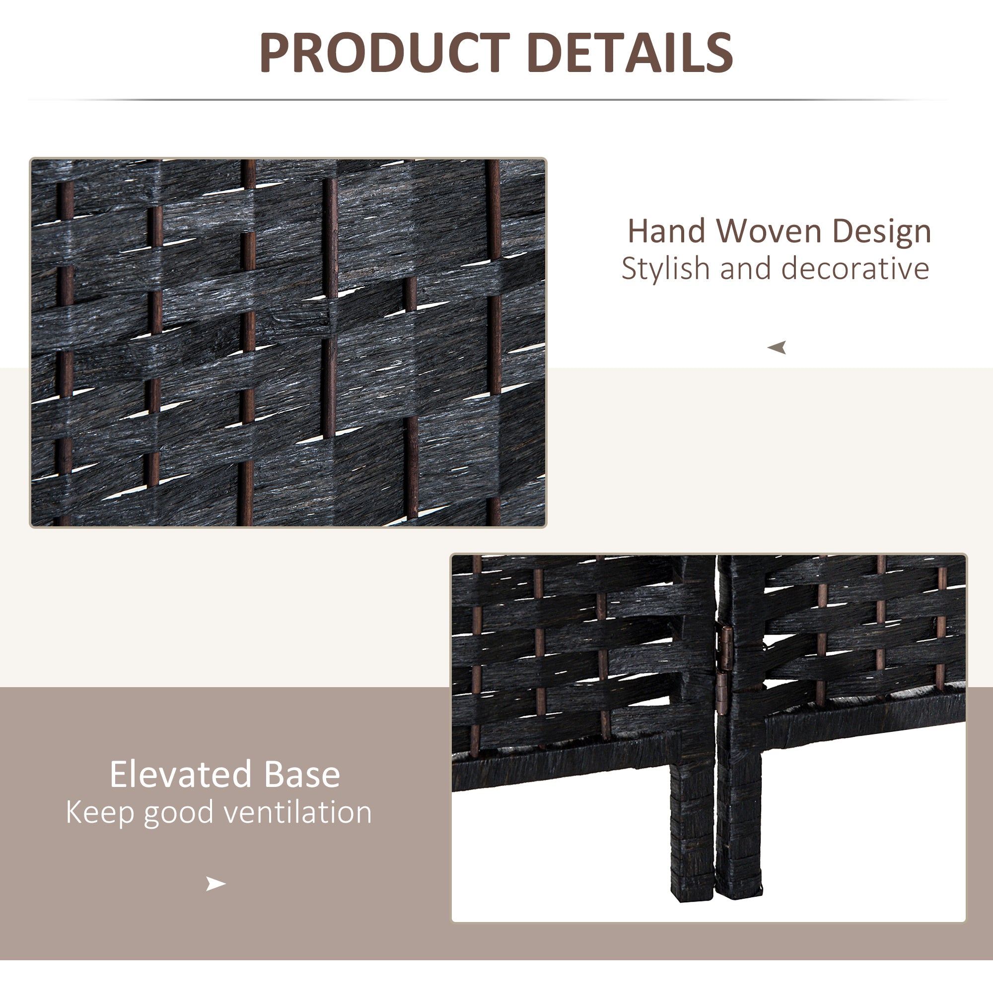 HOMCOM Room Divider, 4 Panel Folding Privacy Screen, 6FT Tall Portable Wicker Weave Partition Wall Divider for Bedroom, Home Office, Black