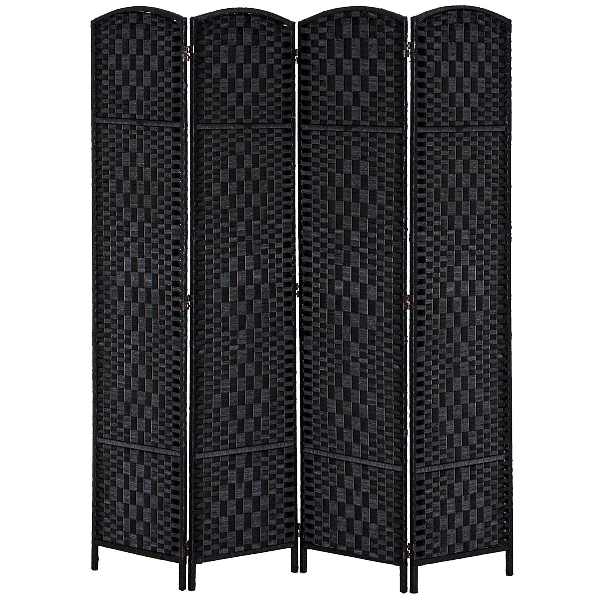 HOMCOM Room Divider, 4 Panel Folding Privacy Screen, 6FT Tall Portable Wicker Weave Partition Wall Divider for Bedroom, Home Office, Black