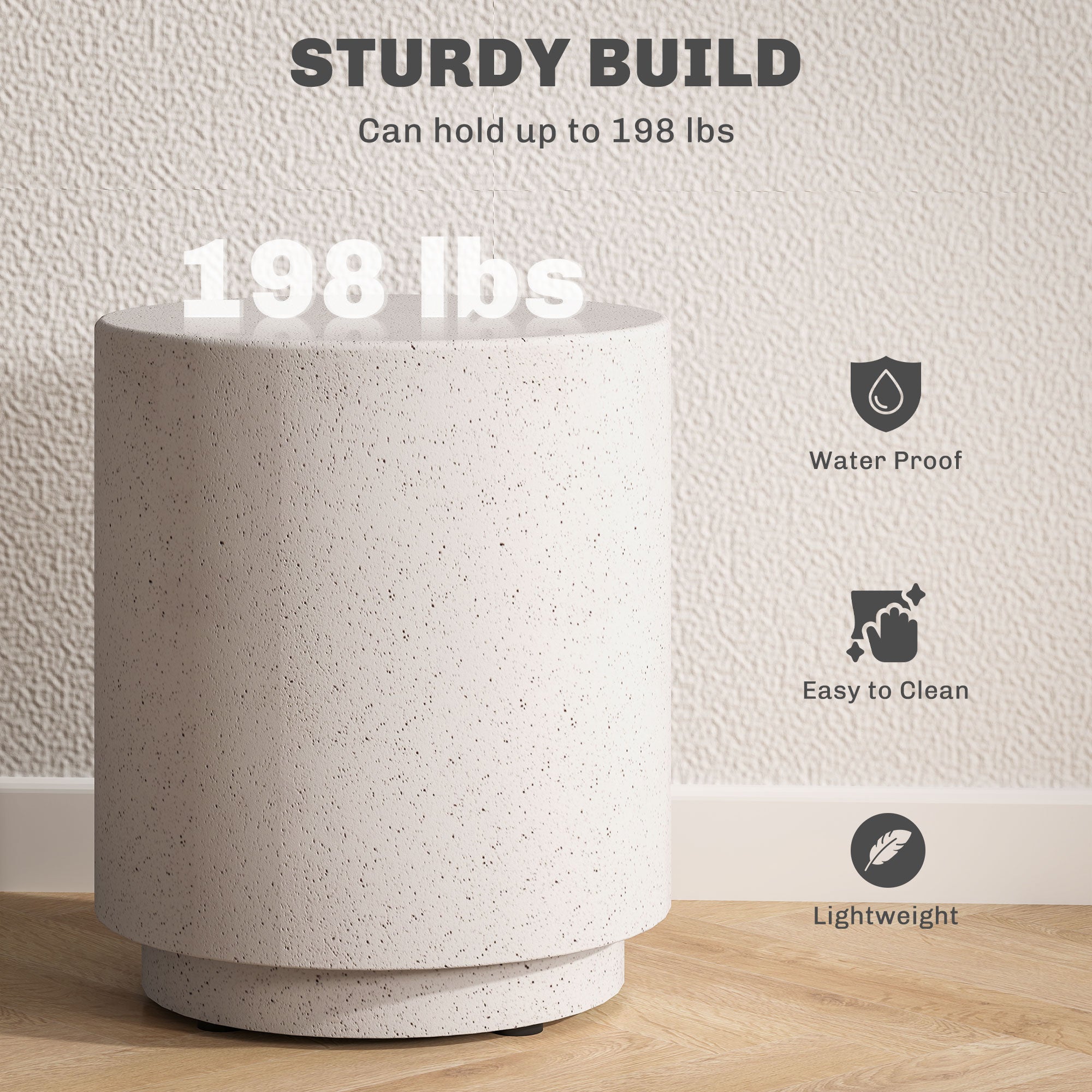 HOMCOM Round Side Table, Lightweight Accent Table with Terrazzo Finish, 17" End Table with 4 Adjustable Feet for Indoor, Outdoor, Cream White