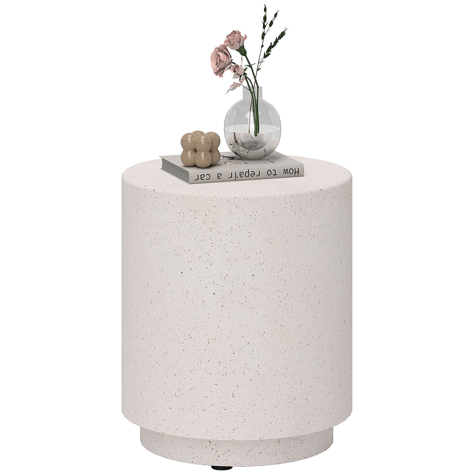 HOMCOM Round Side Table, Lightweight Accent Table with Terrazzo Finish, 17" End Table with 4 Adjustable Feet for Indoor, Outdoor, Cream White