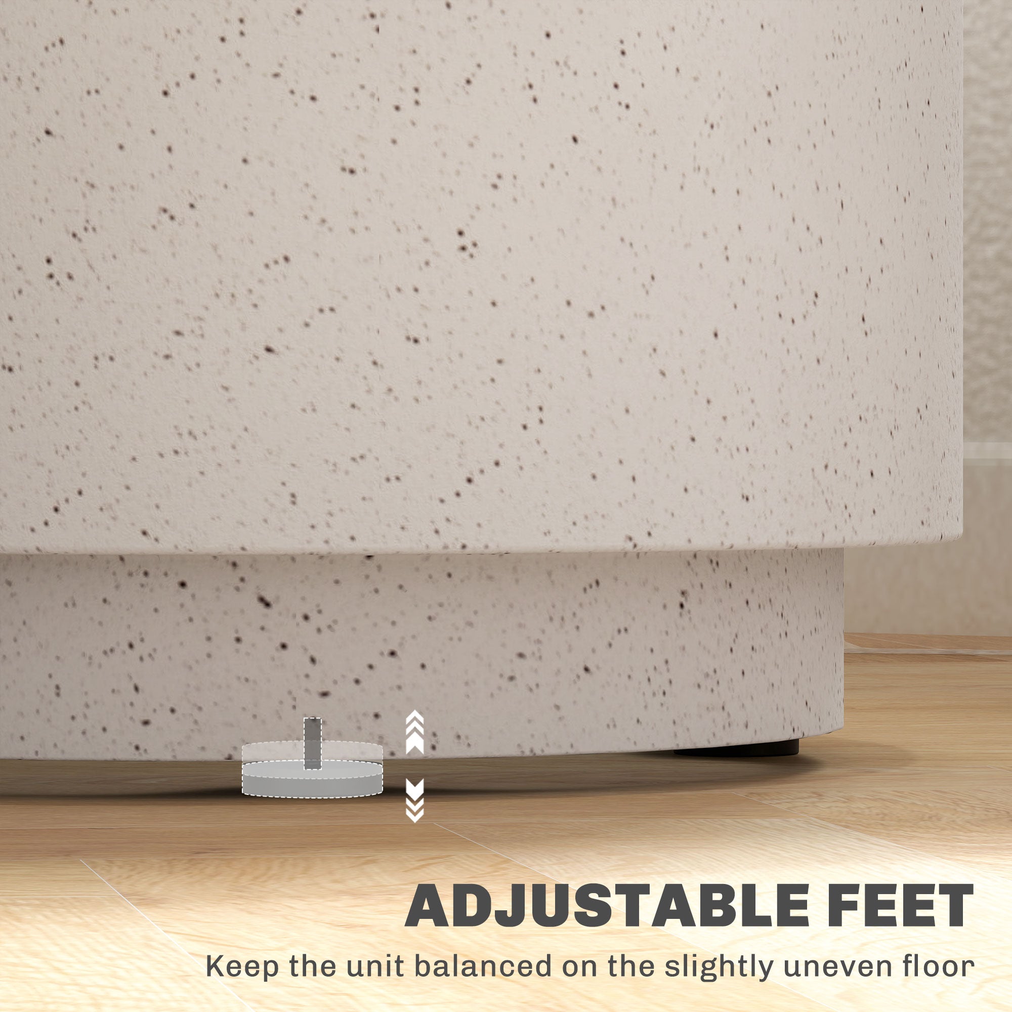 HOMCOM Round Side Table, Lightweight Accent Table with Terrazzo Finish, 17" End Table with 4 Adjustable Feet for Indoor, Outdoor, Cream White