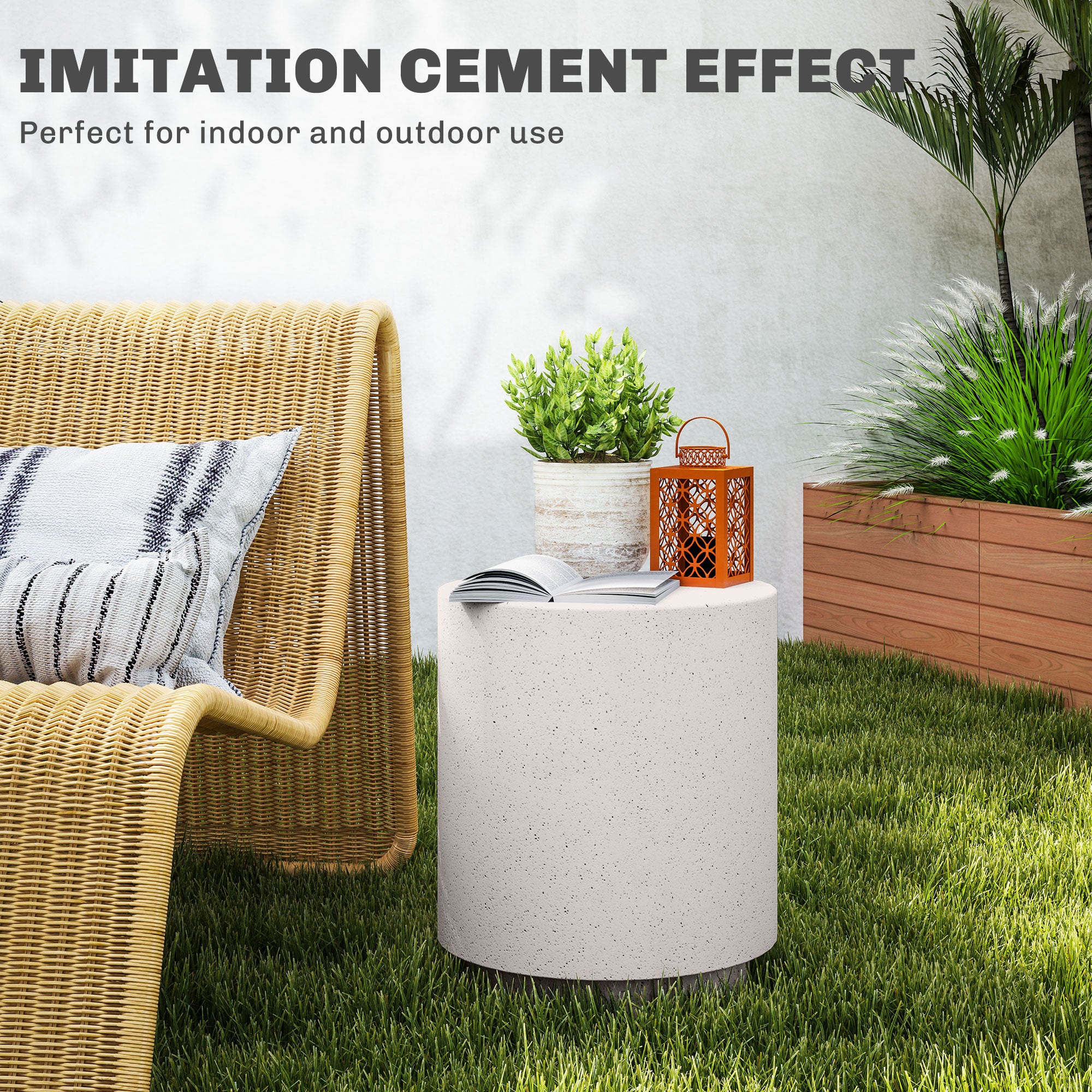 HOMCOM Round Side Table, Lightweight Accent Table with Terrazzo Finish, 17" End Table with 4 Adjustable Feet for Indoor, Outdoor, Cream White