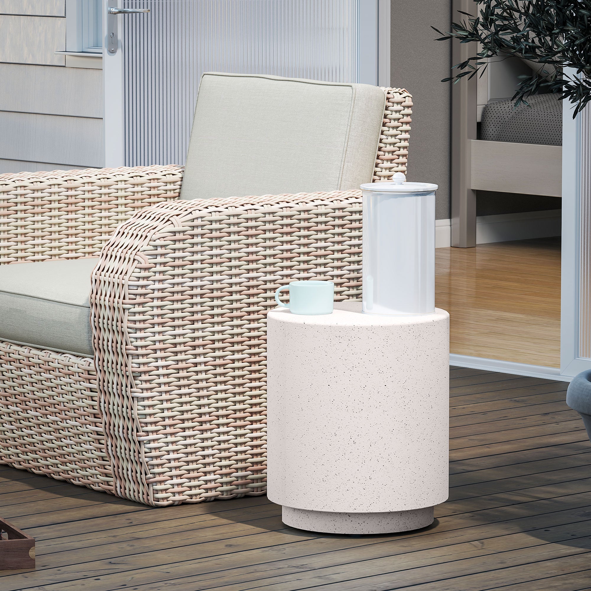 HOMCOM Round Side Table, Lightweight Accent Table with Terrazzo Finish, 17" End Table with 4 Adjustable Feet for Indoor, Outdoor, Cream White