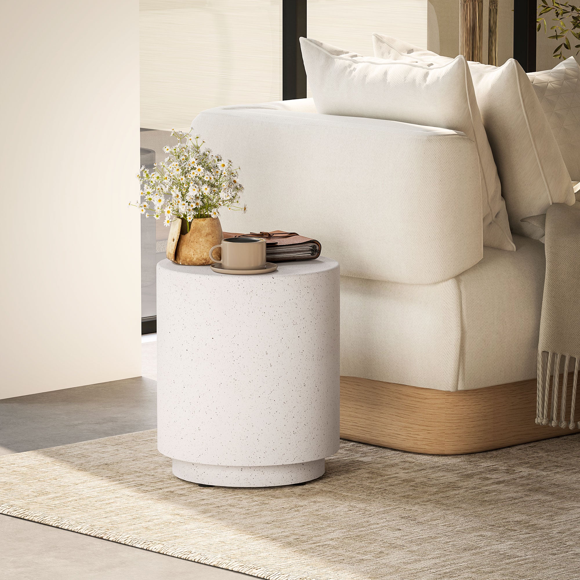 HOMCOM Round Side Table, Lightweight Accent Table with Terrazzo Finish, 17